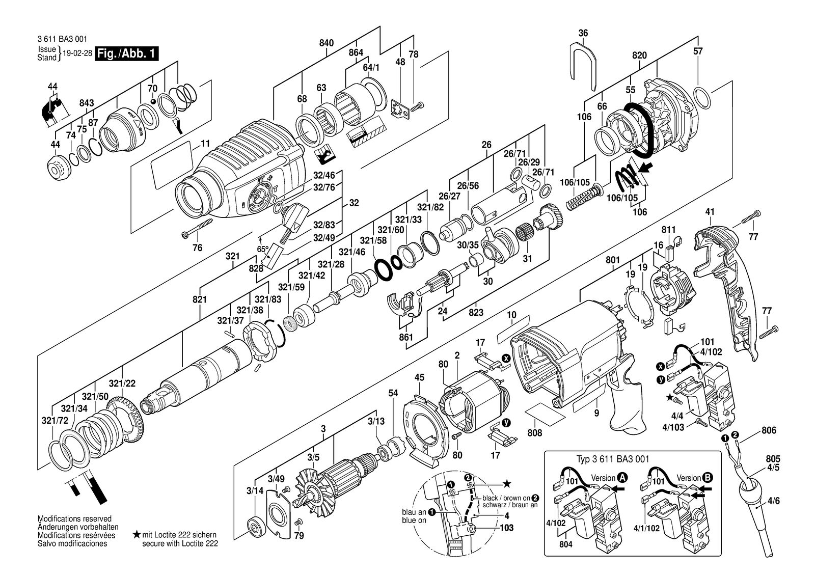 Bosch GBH 2-26 parts diagram, sheet 1