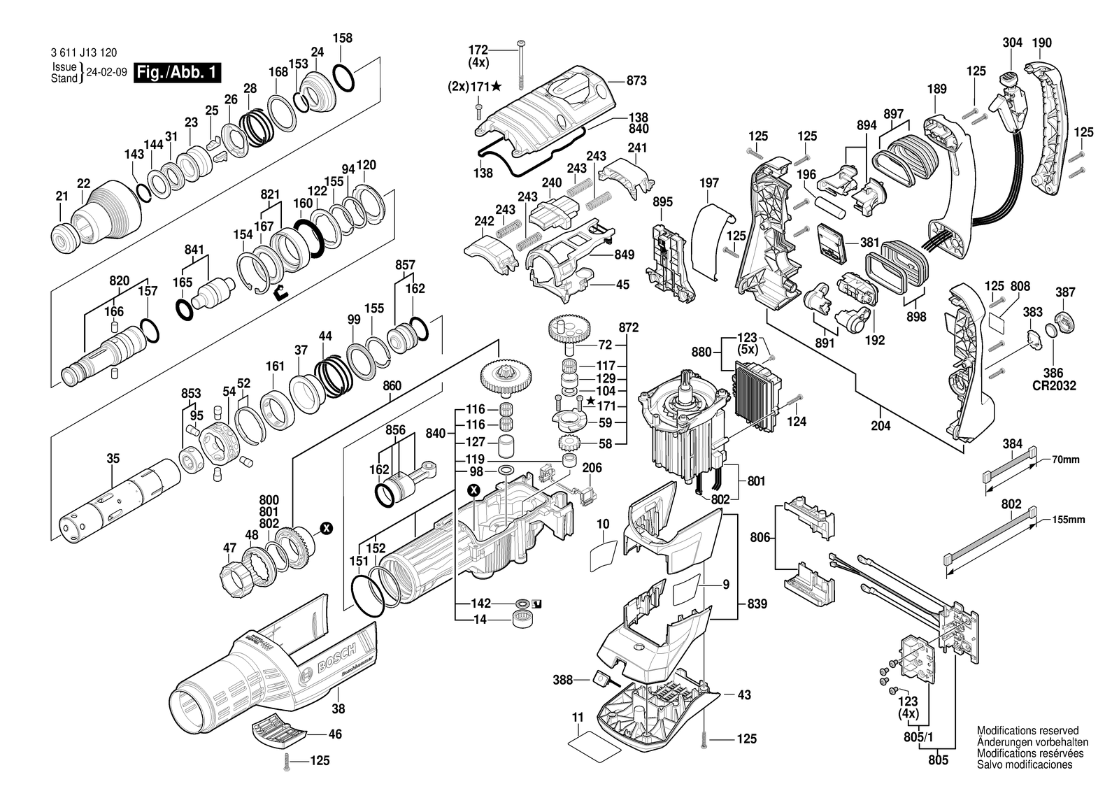 Bosch GBH 18V-45 C parts diagram, sheet 1