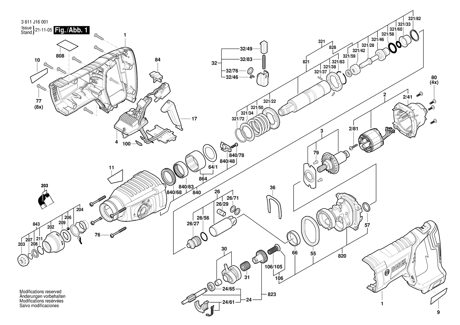 Bosch GBH 18V-26 D parts diagram, sheet 1