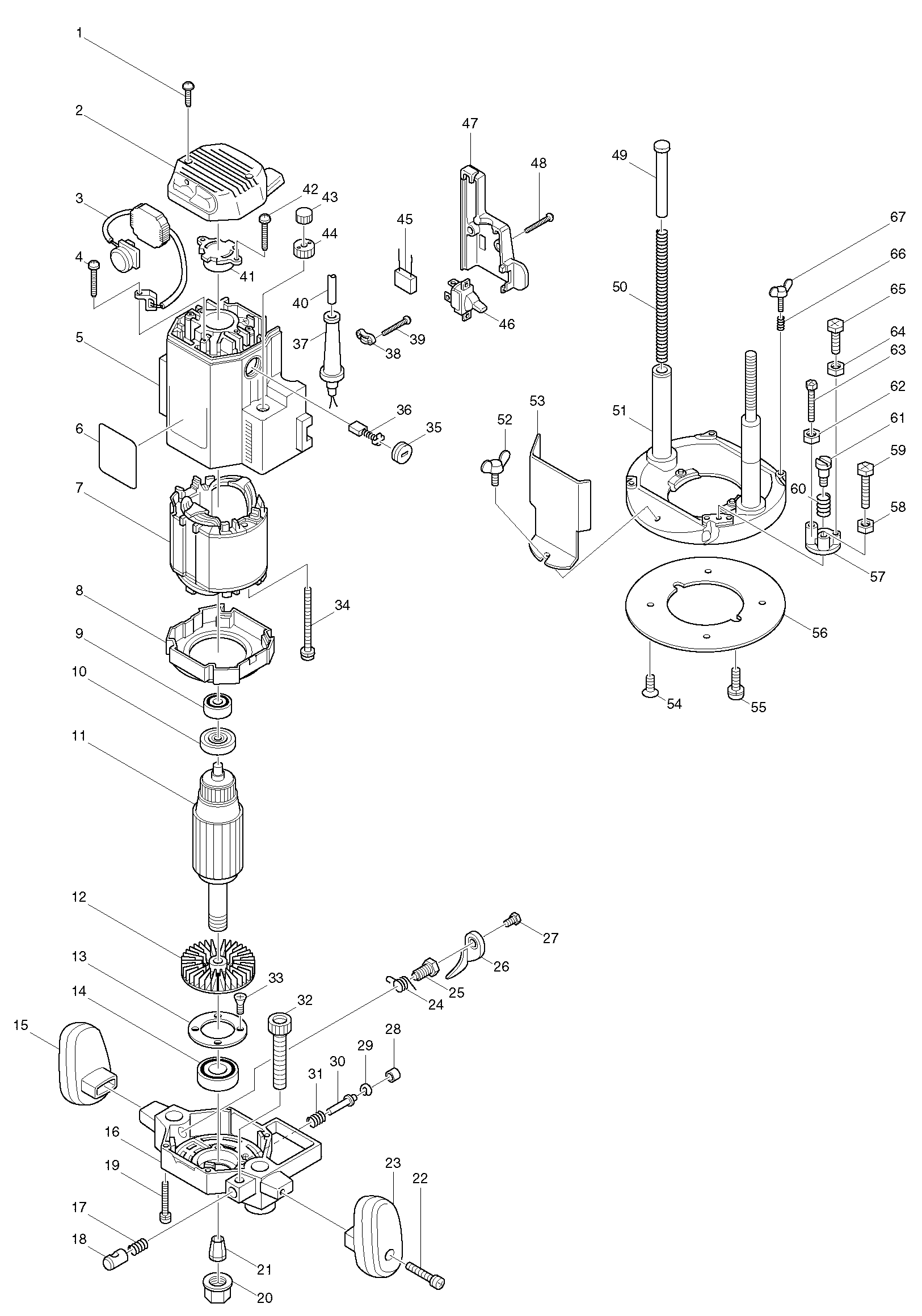 Makita 3612C parts diagram, sheet 1