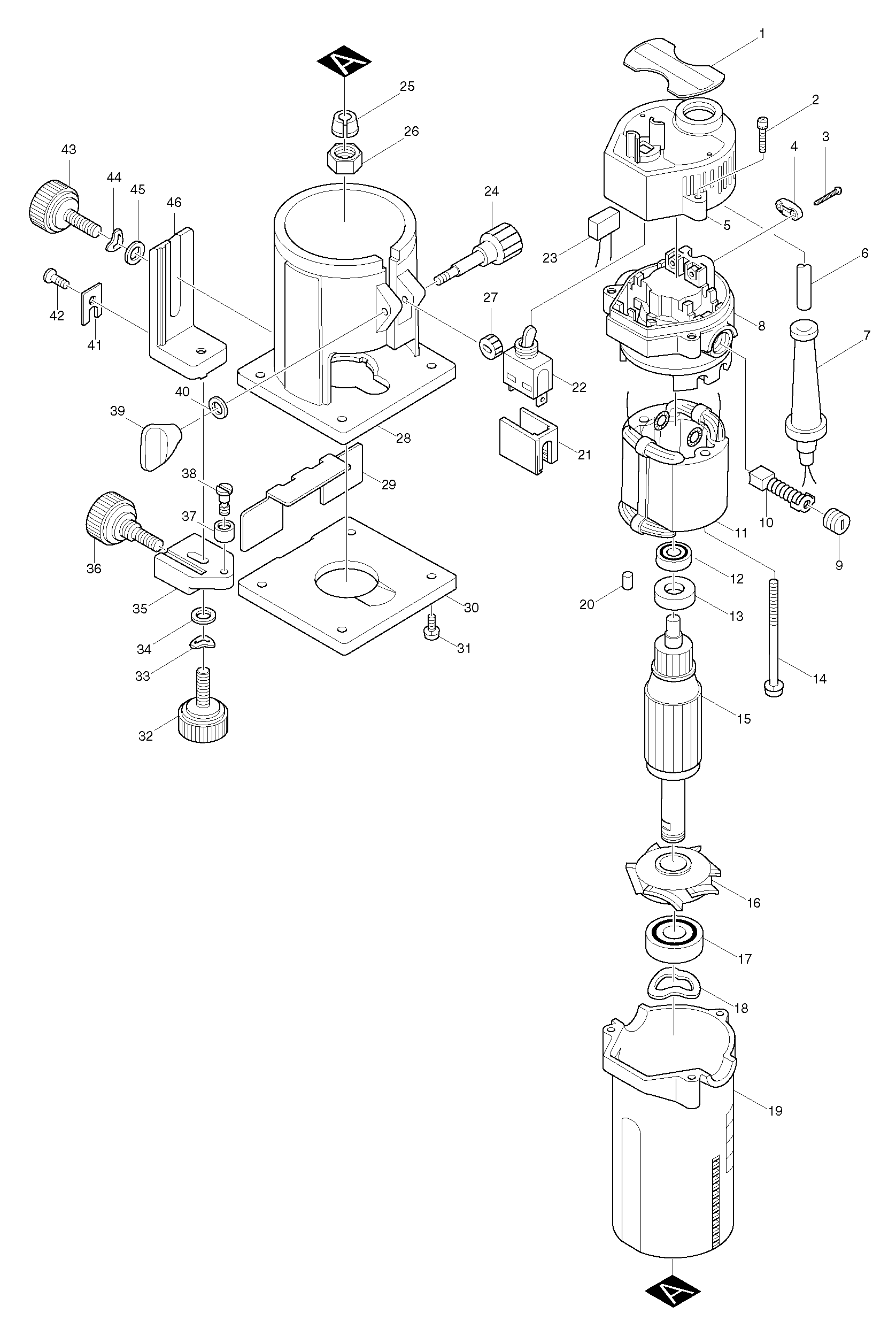 Makita 3703 parts diagram, sheet 1