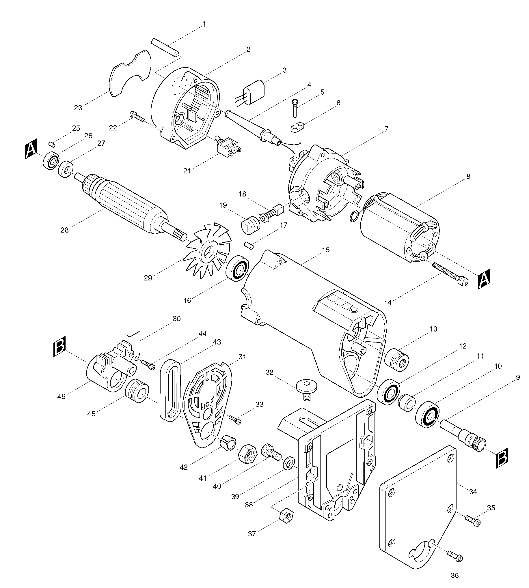 Makita 3705 parts diagram, sheet 1