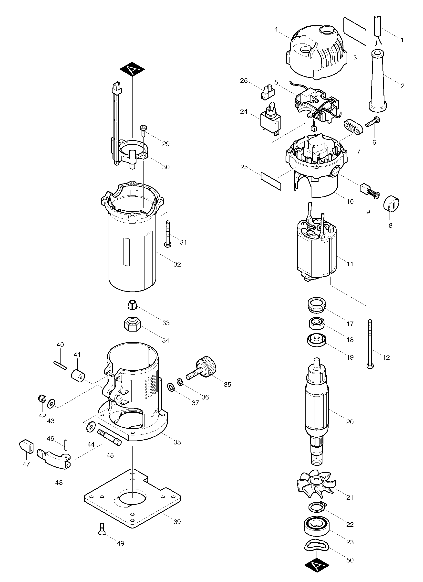 Makita 3707F parts diagram, sheet 1