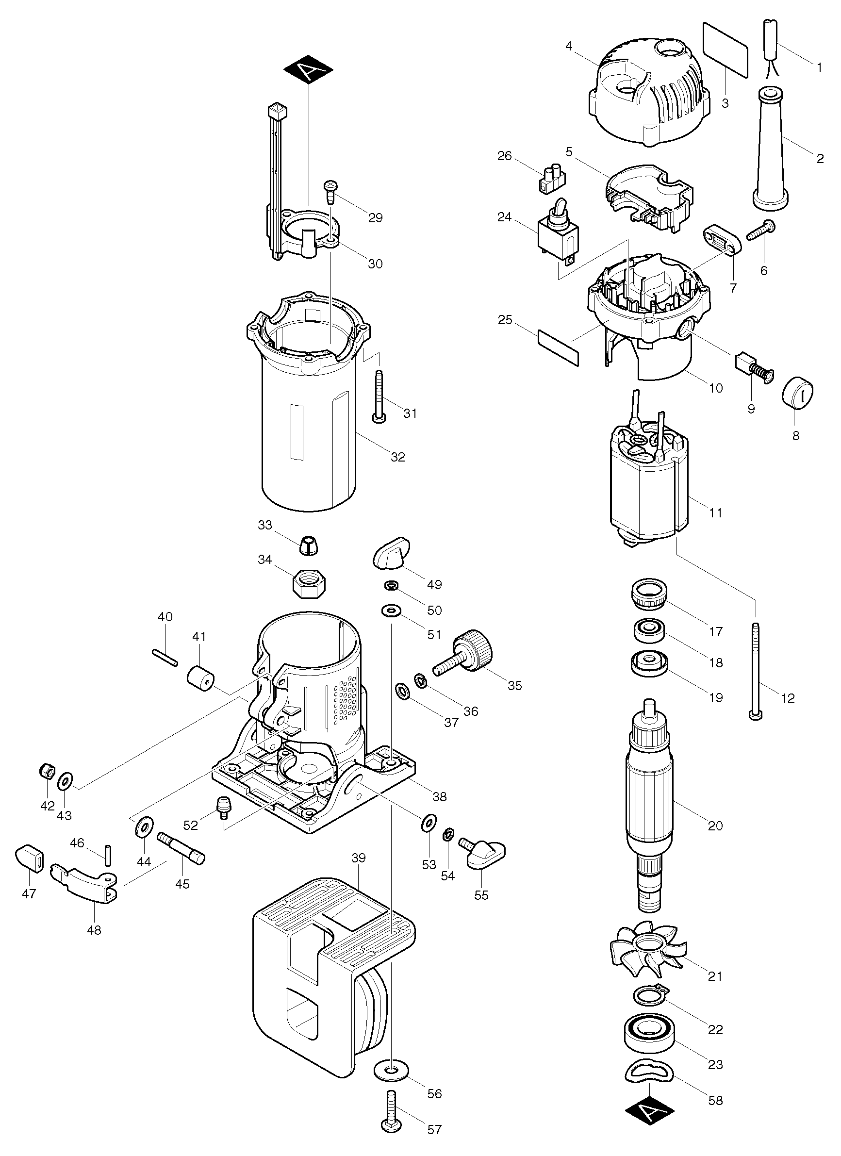 Makita 3708 parts diagram, sheet 1