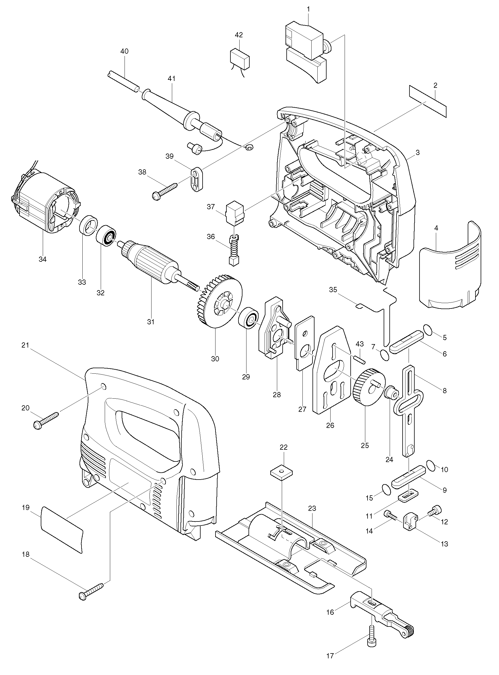Makita 4322 parts diagram, sheet 1