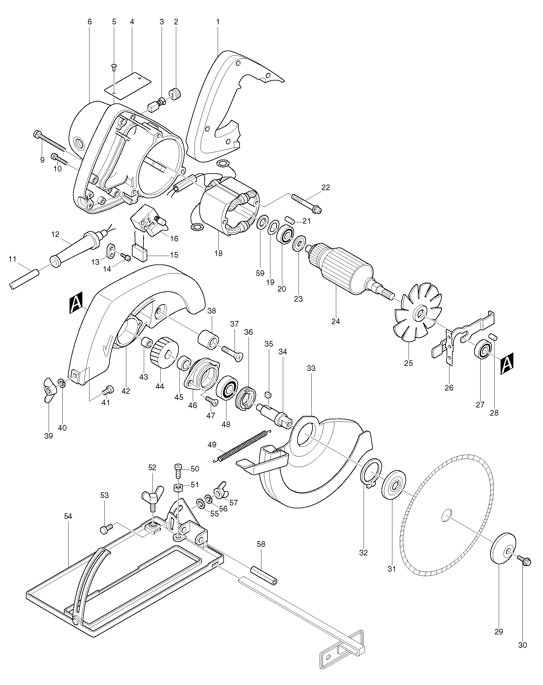 Makita 5801B parts diagram, sheet 1