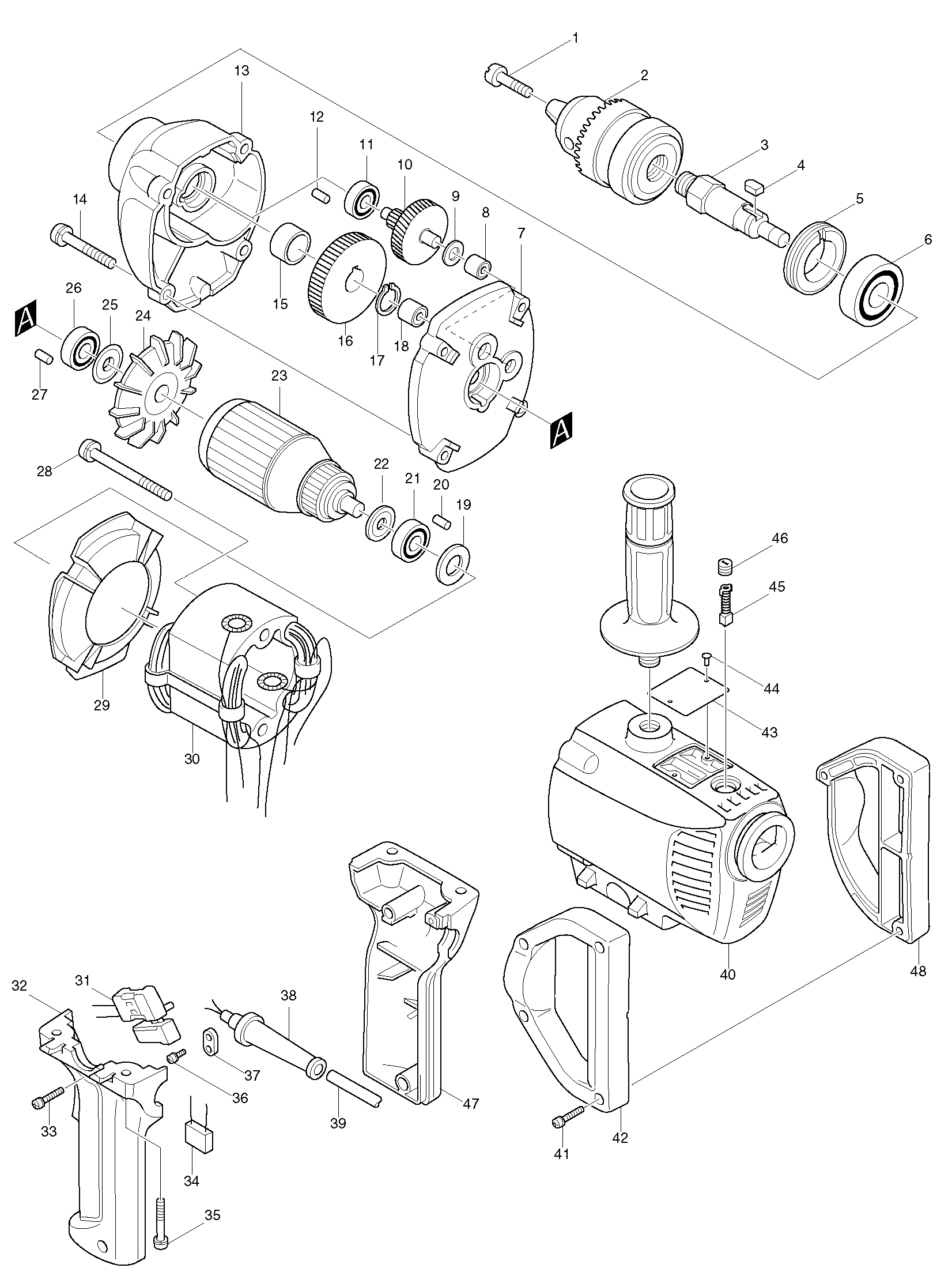 Makita 6013BR parts diagram, sheet 1