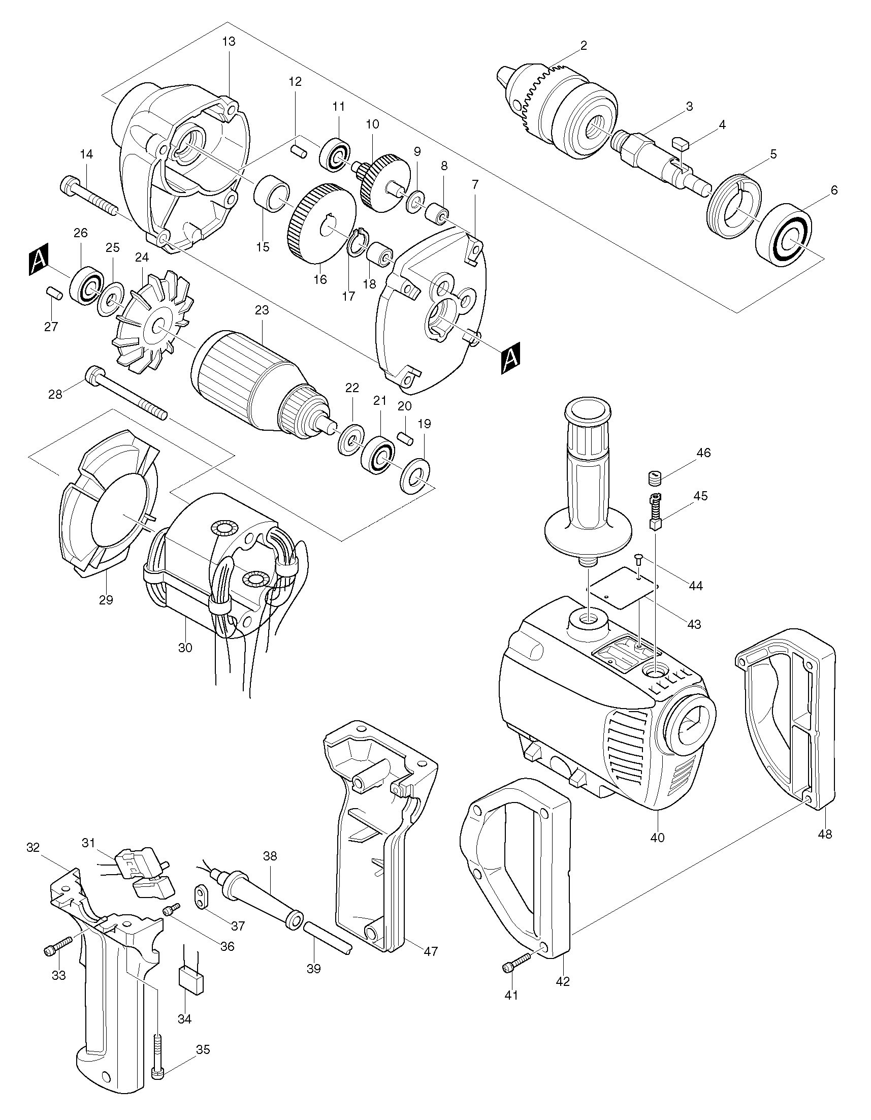 Makita 6013B parts diagram, sheet 1