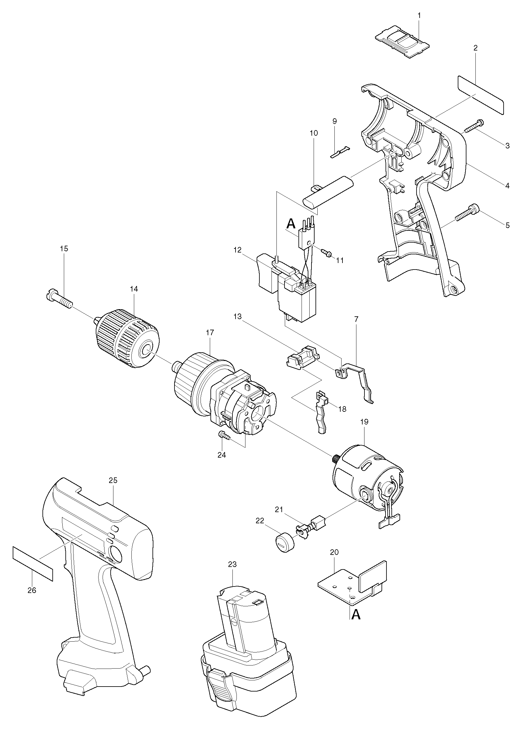Makita 6204D parts diagram, sheet 1