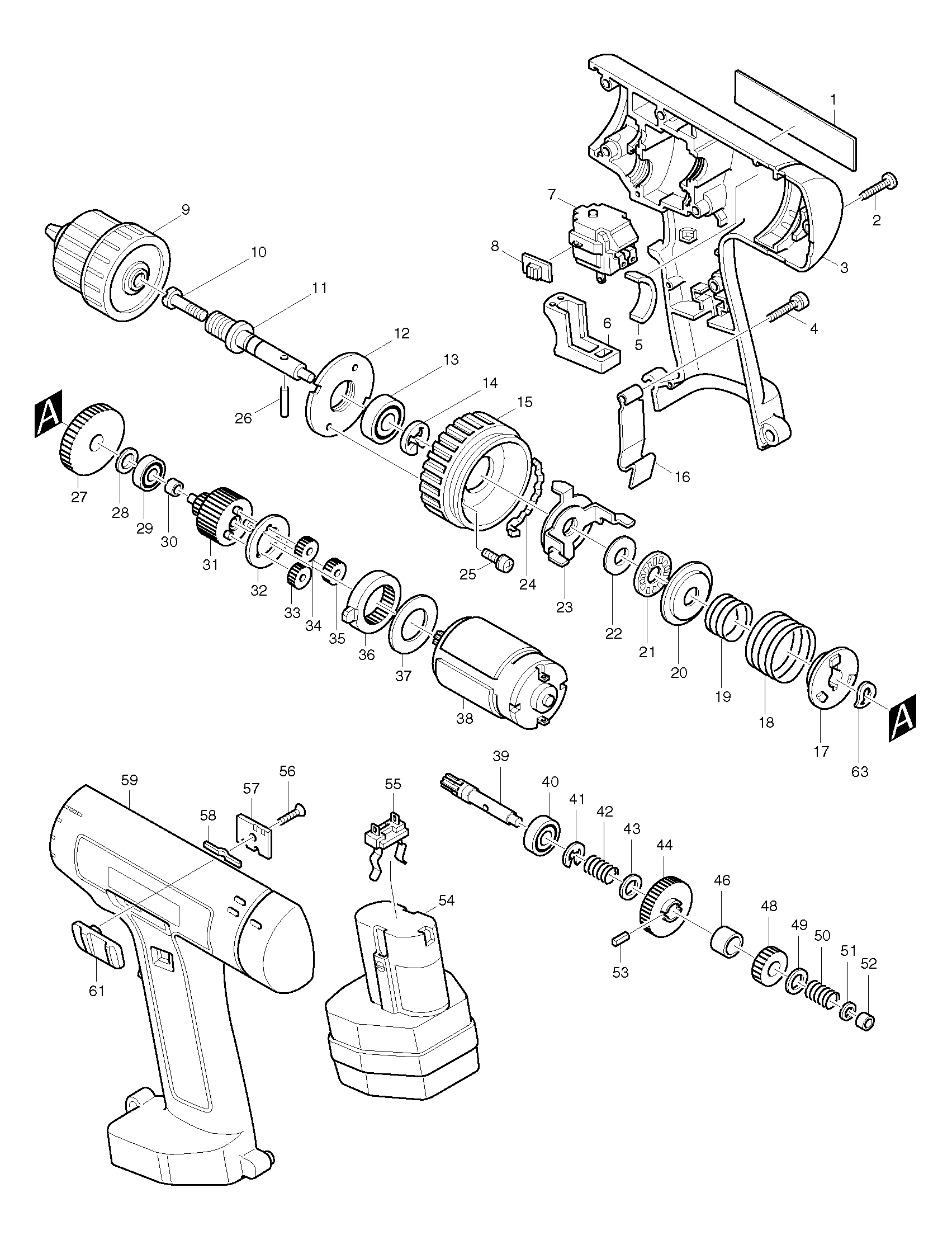 Makita 6211D parts diagram, sheet 1