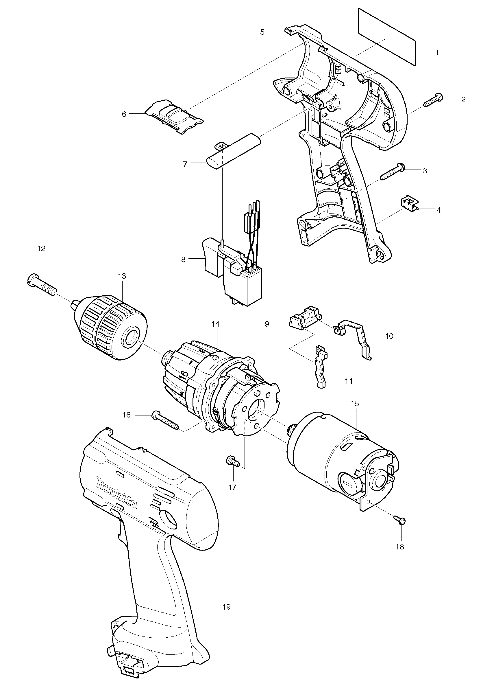 Makita 6216D parts diagram, sheet 1