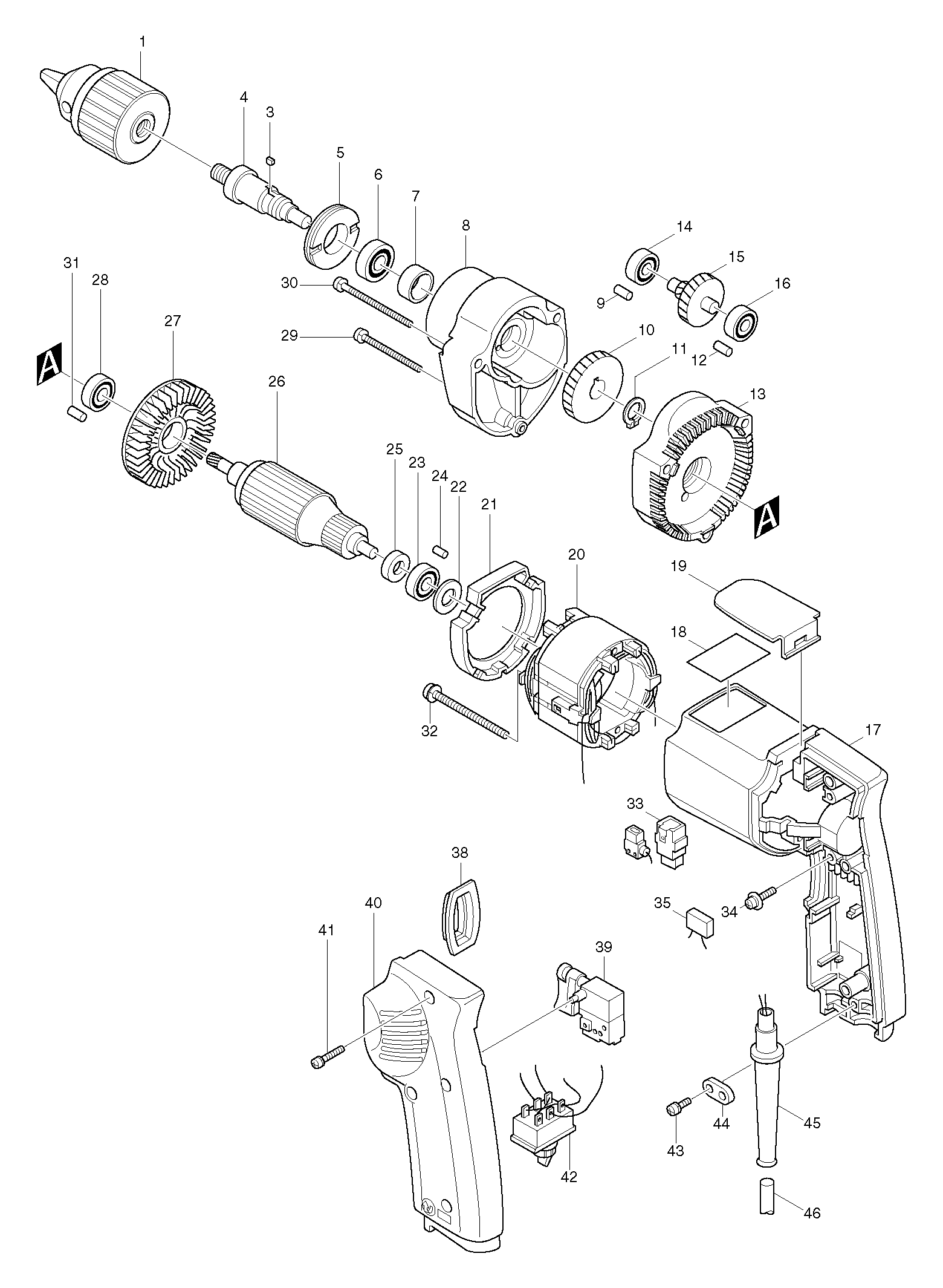 Makita 6402 parts diagram, sheet 1