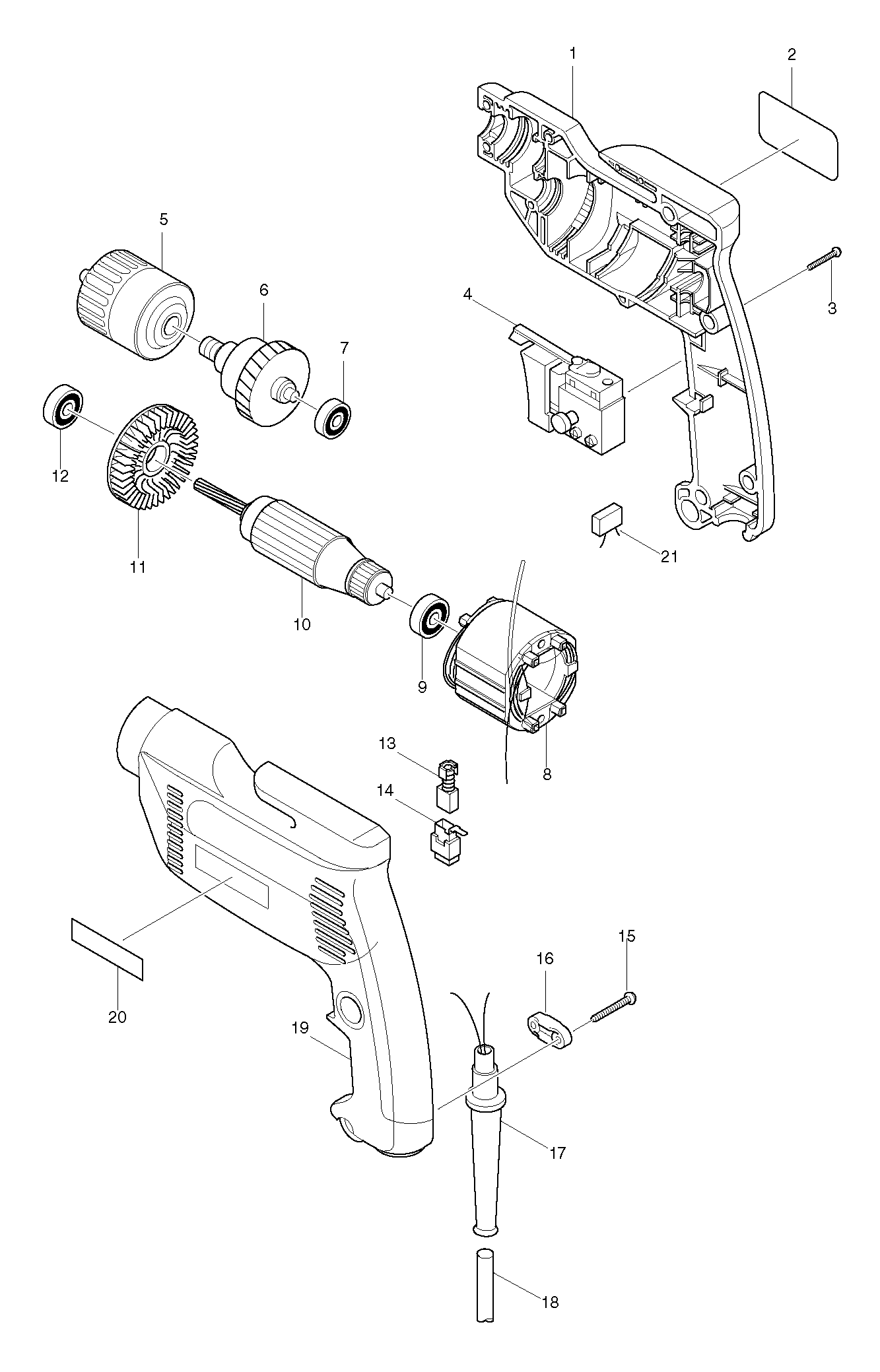 Makita 6408 parts diagram, sheet 1