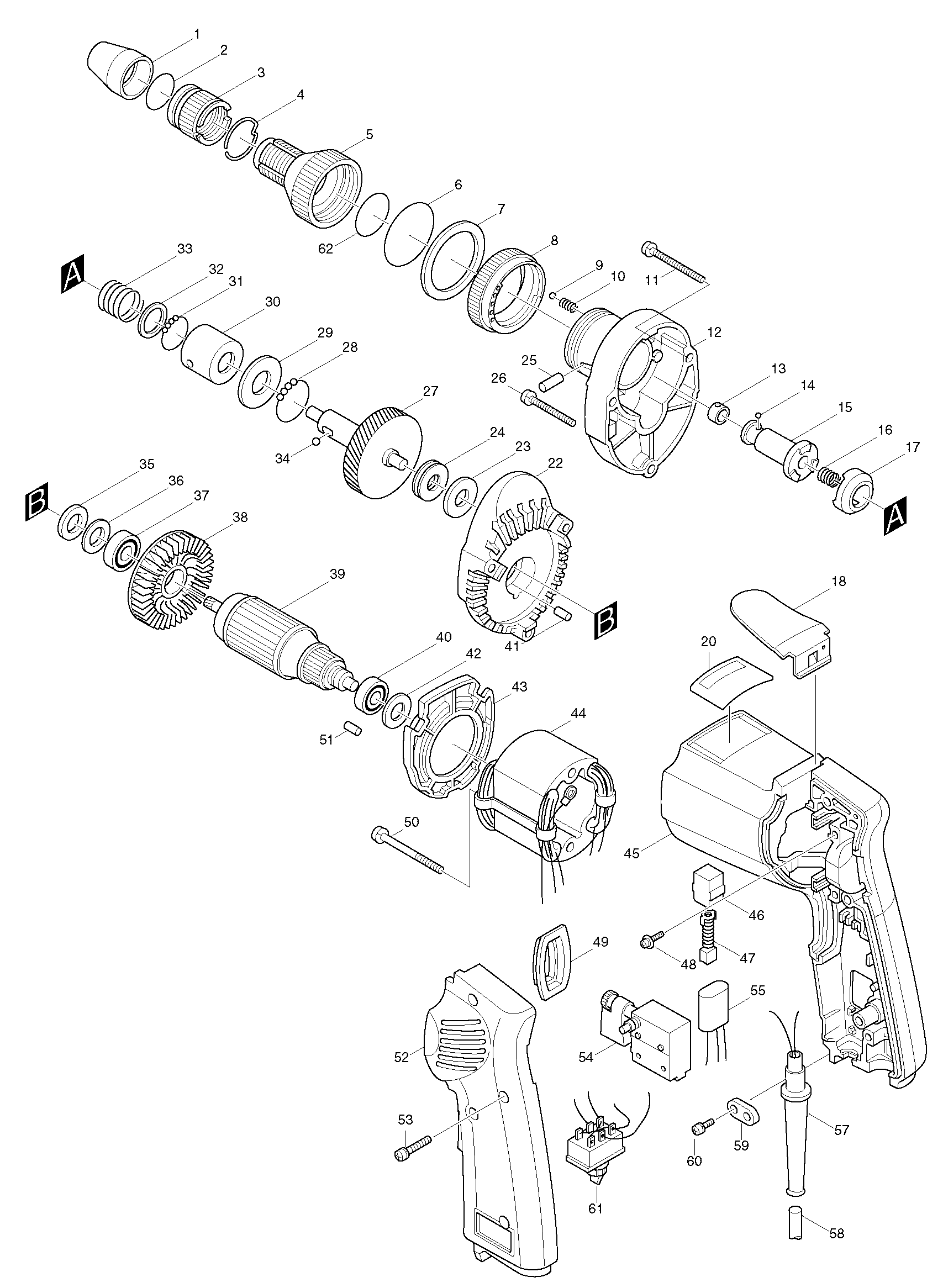 Makita 6805BV parts diagram, sheet 1