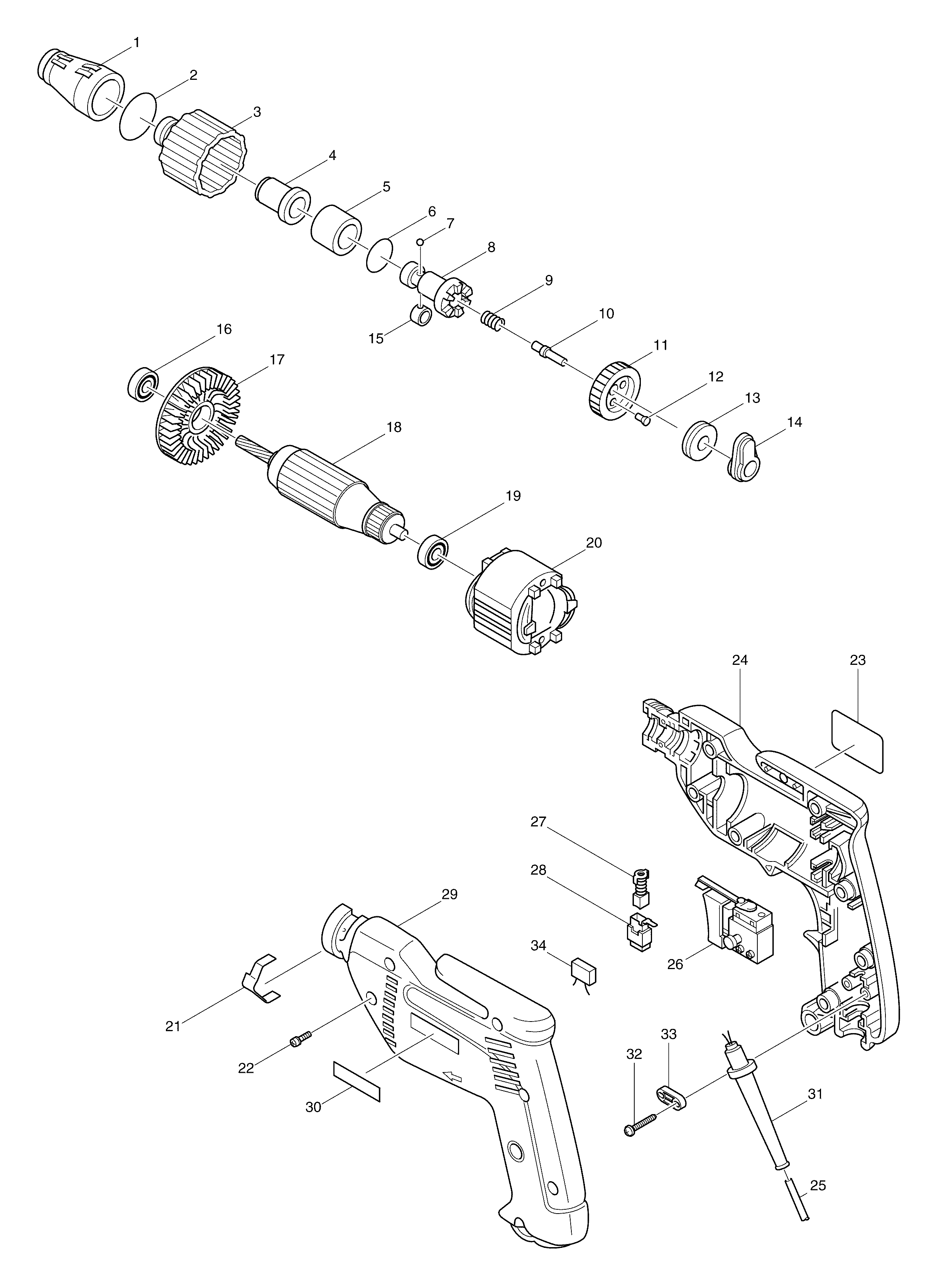 Makita 6821 parts diagram, sheet 1