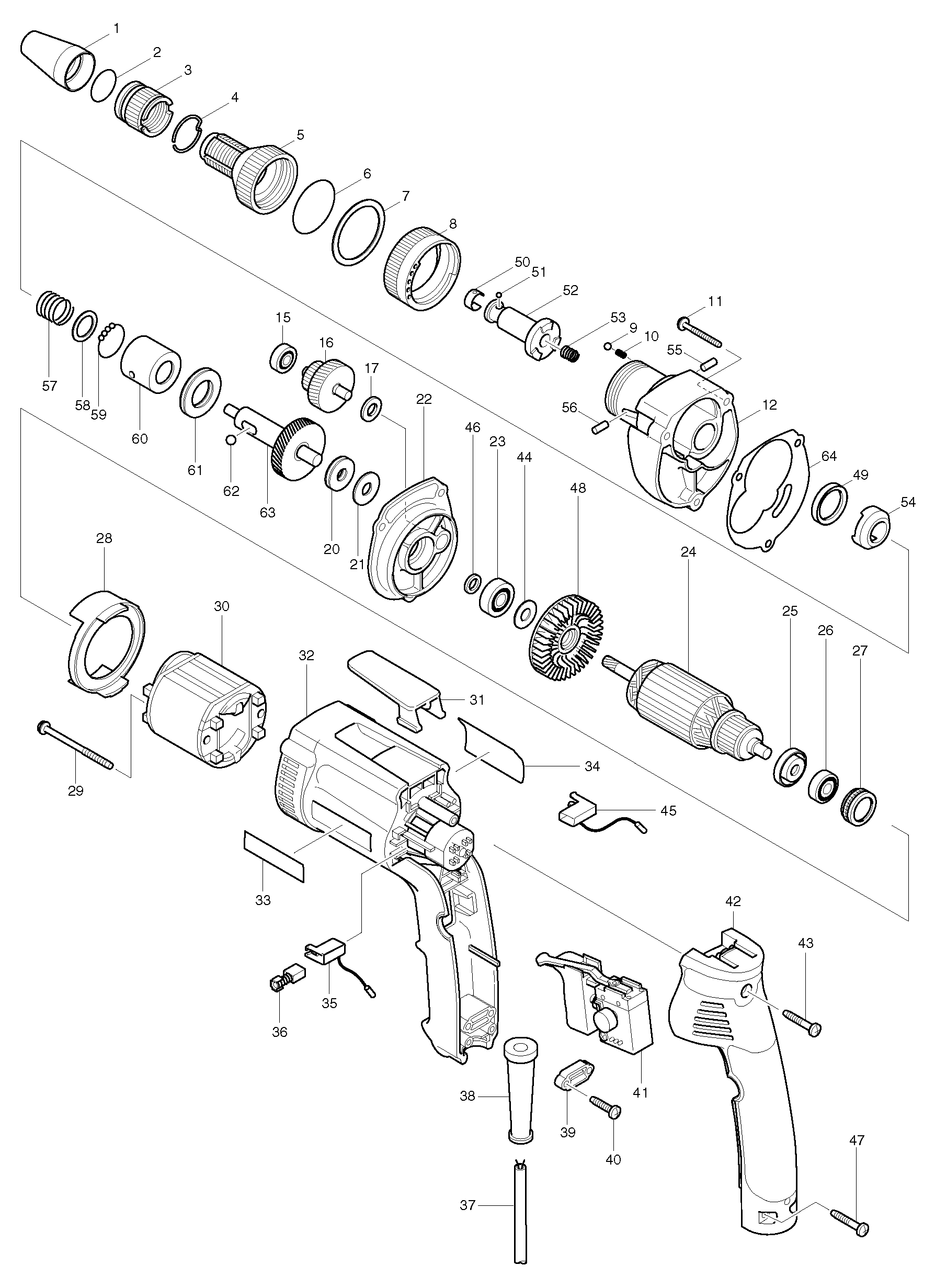 Makita 6827 parts diagram, sheet 1