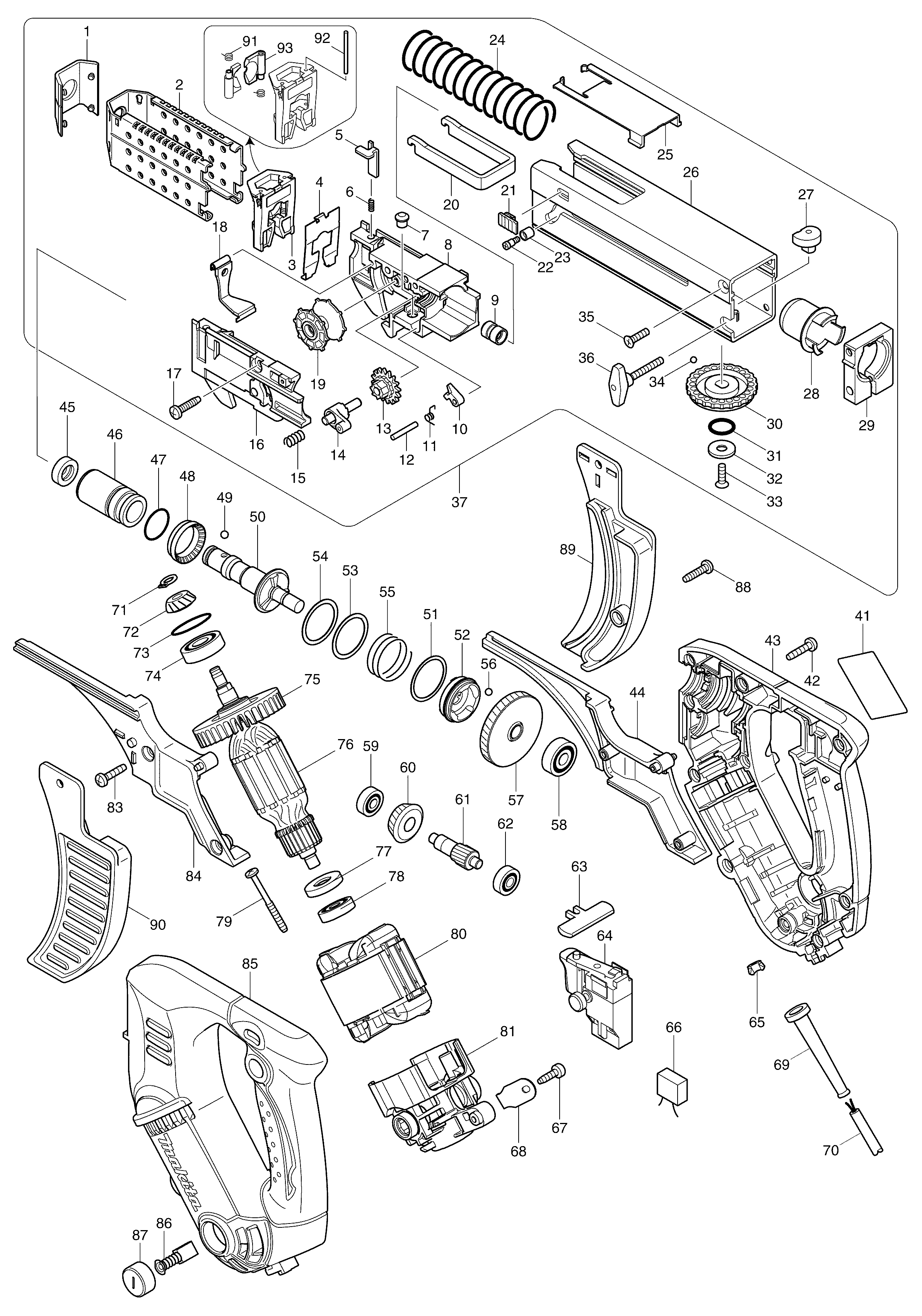 Makita 6844 parts diagram, sheet 1