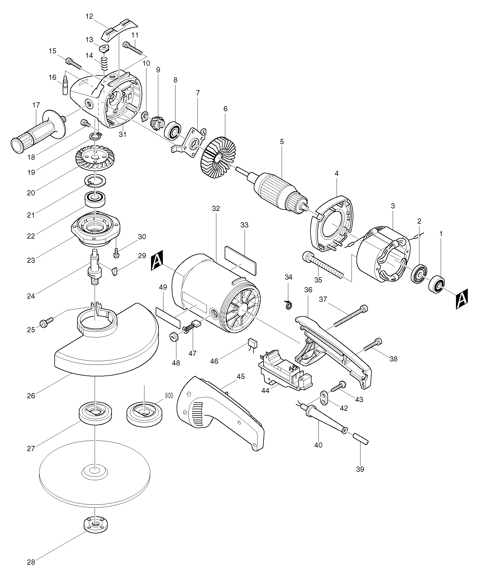 Makita 9027 parts diagram, sheet 1