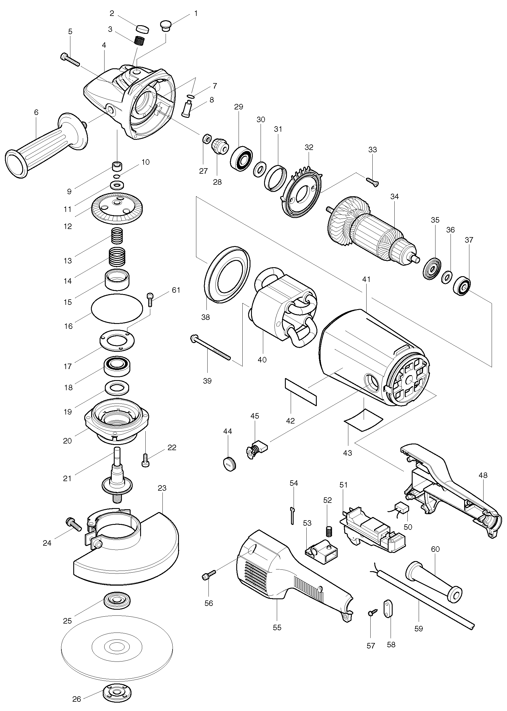 Makita 9077 parts diagram, sheet 1