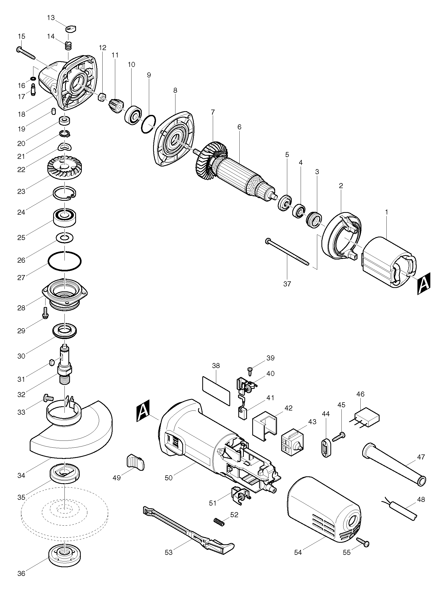 Makita 9558NB parts diagram, sheet 1