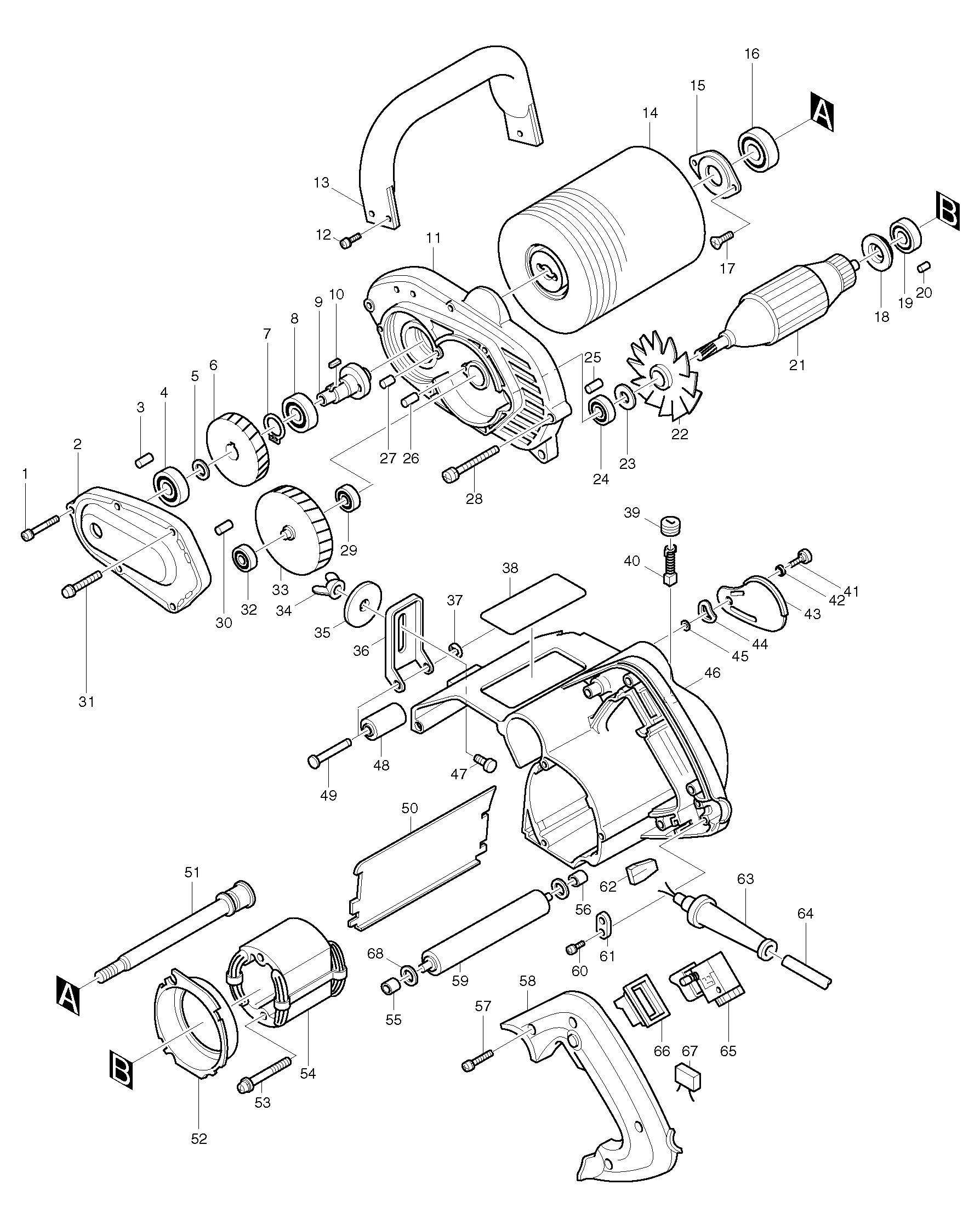 Makita 9741 parts diagram, sheet 1