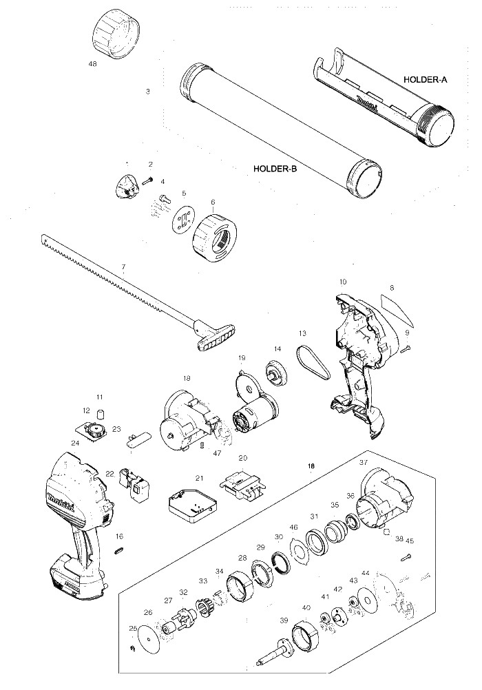 Makita BCG180 parts diagram, sheet 1