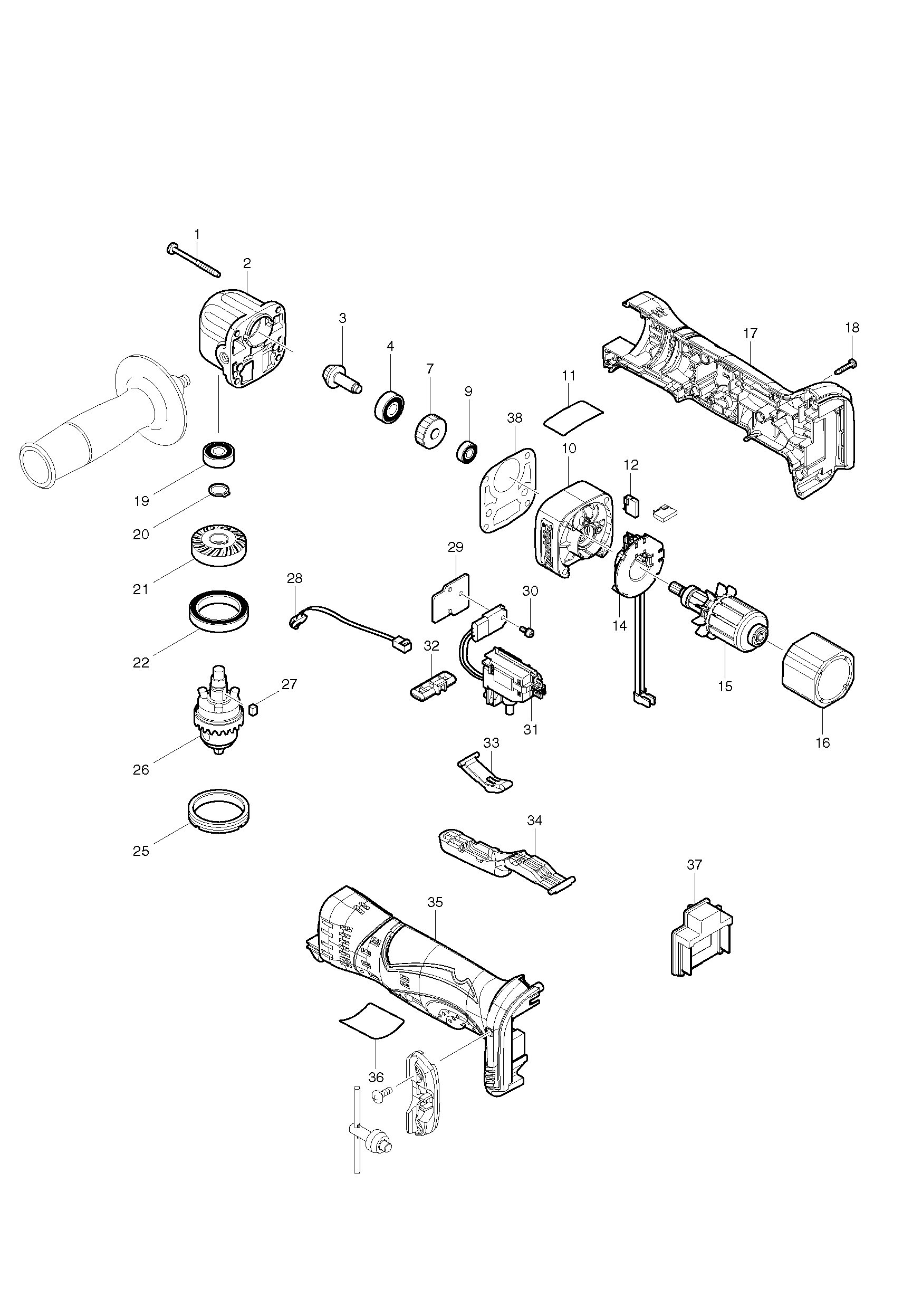 Makita BDA350 parts diagram, sheet 1