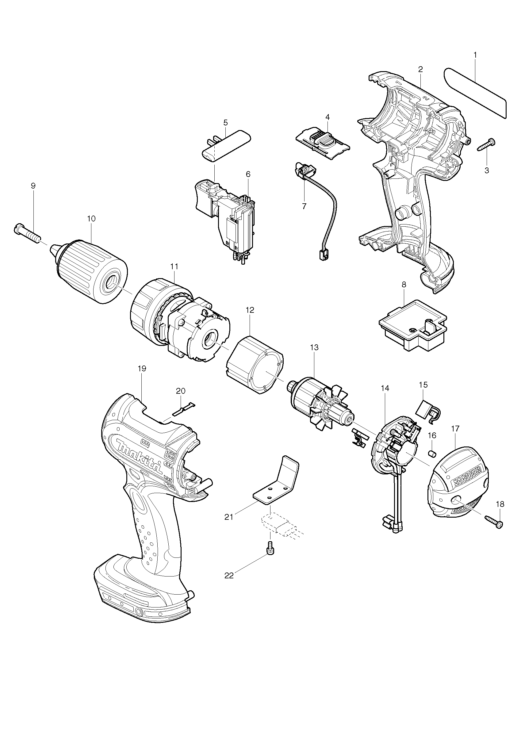 Makita BDF442 parts diagram, sheet 1