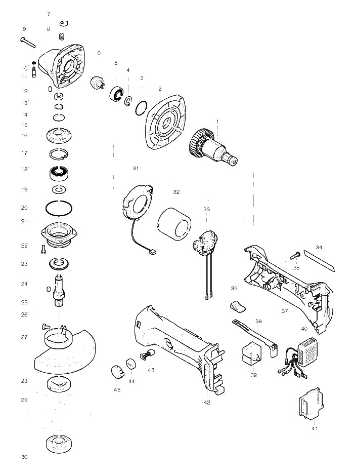 Makita BGA450 parts diagram, sheet 1