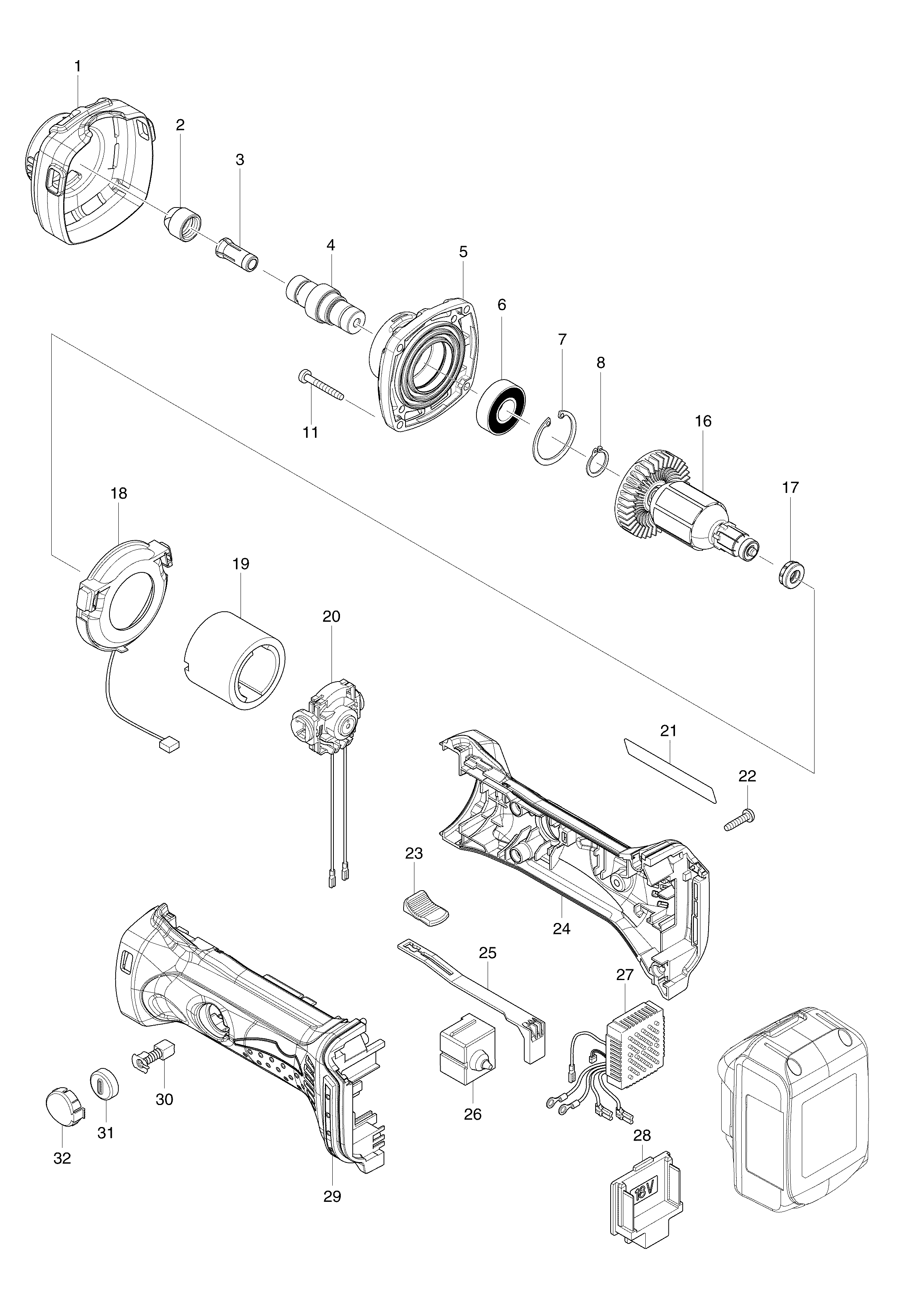 Makita BGD801 parts diagram, sheet 1