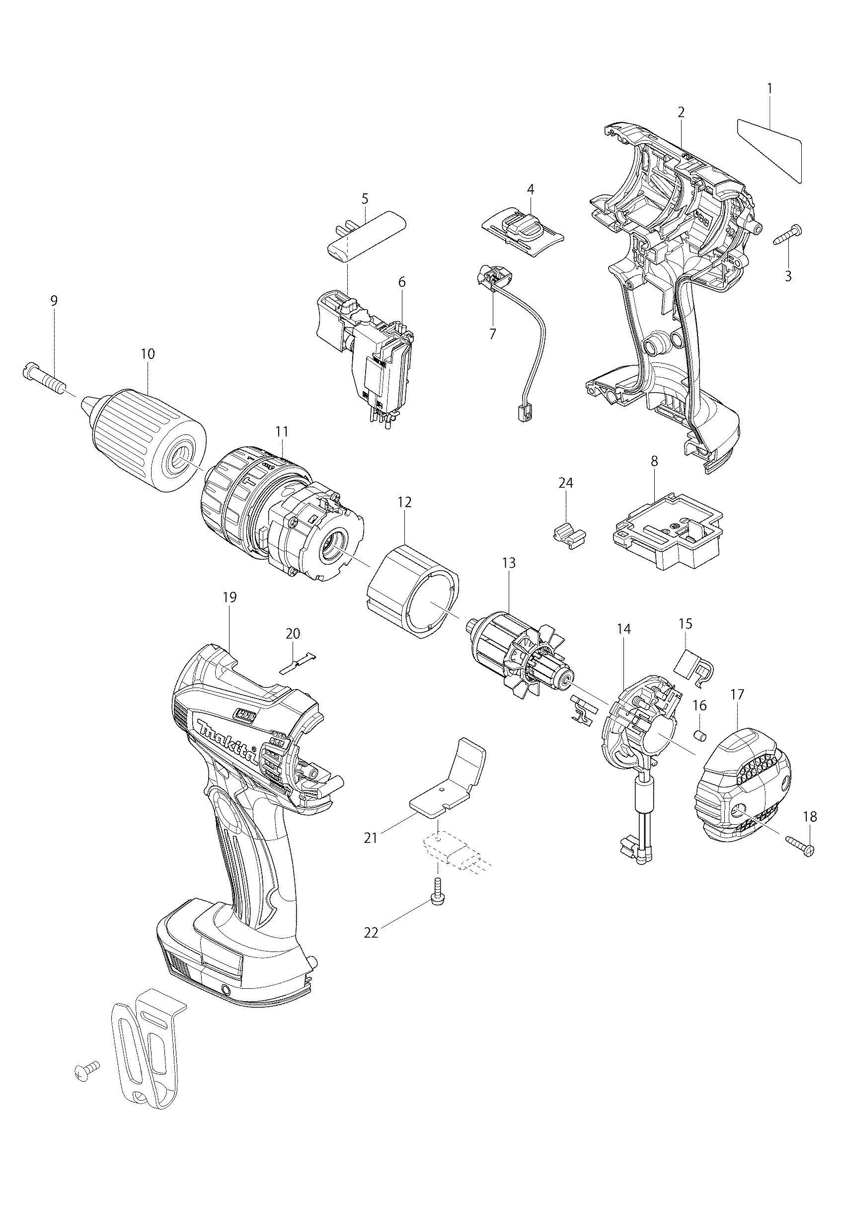 Makita BHP446 parts diagram, sheet 1