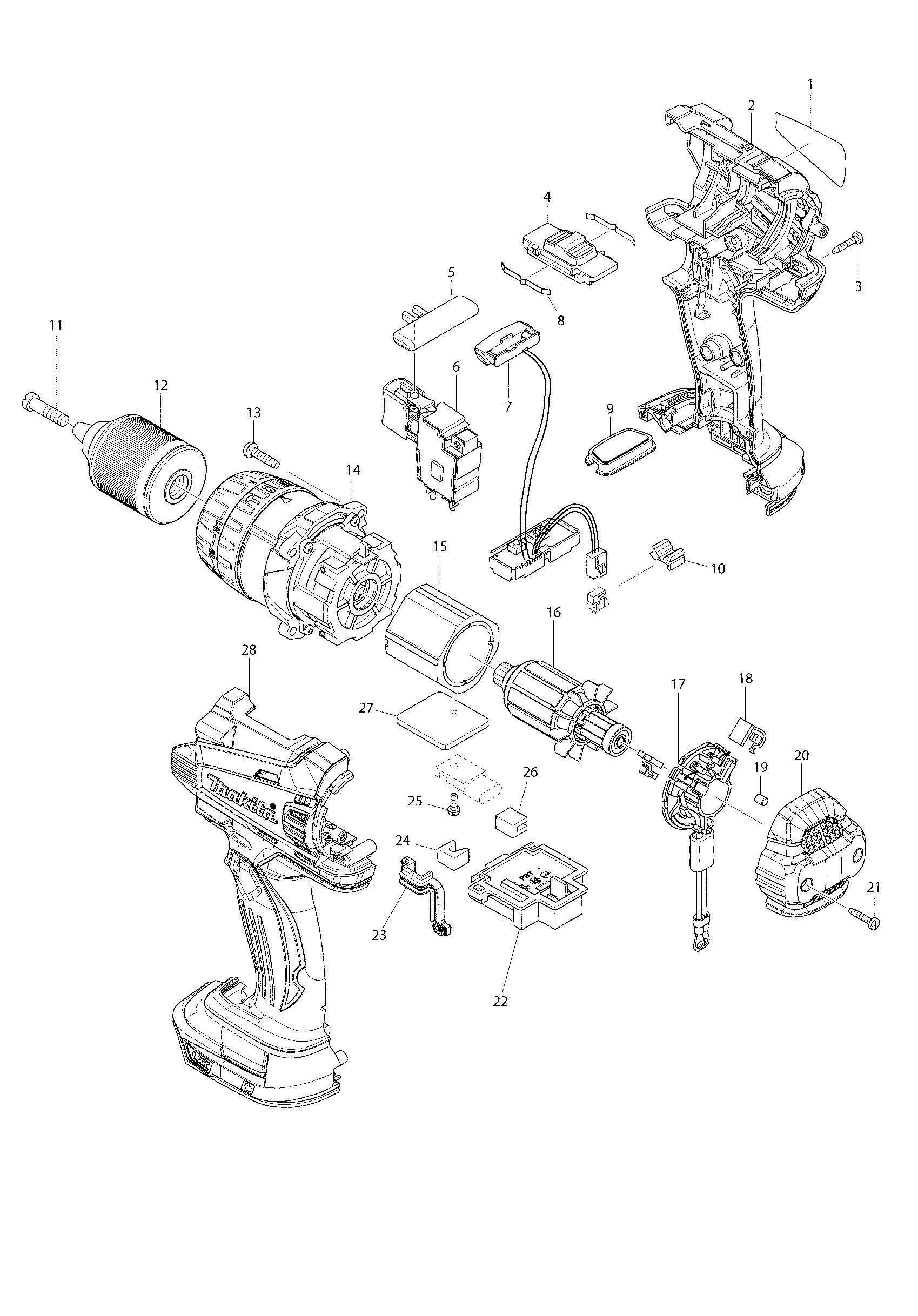 Makita BHP448 parts diagram, sheet 1