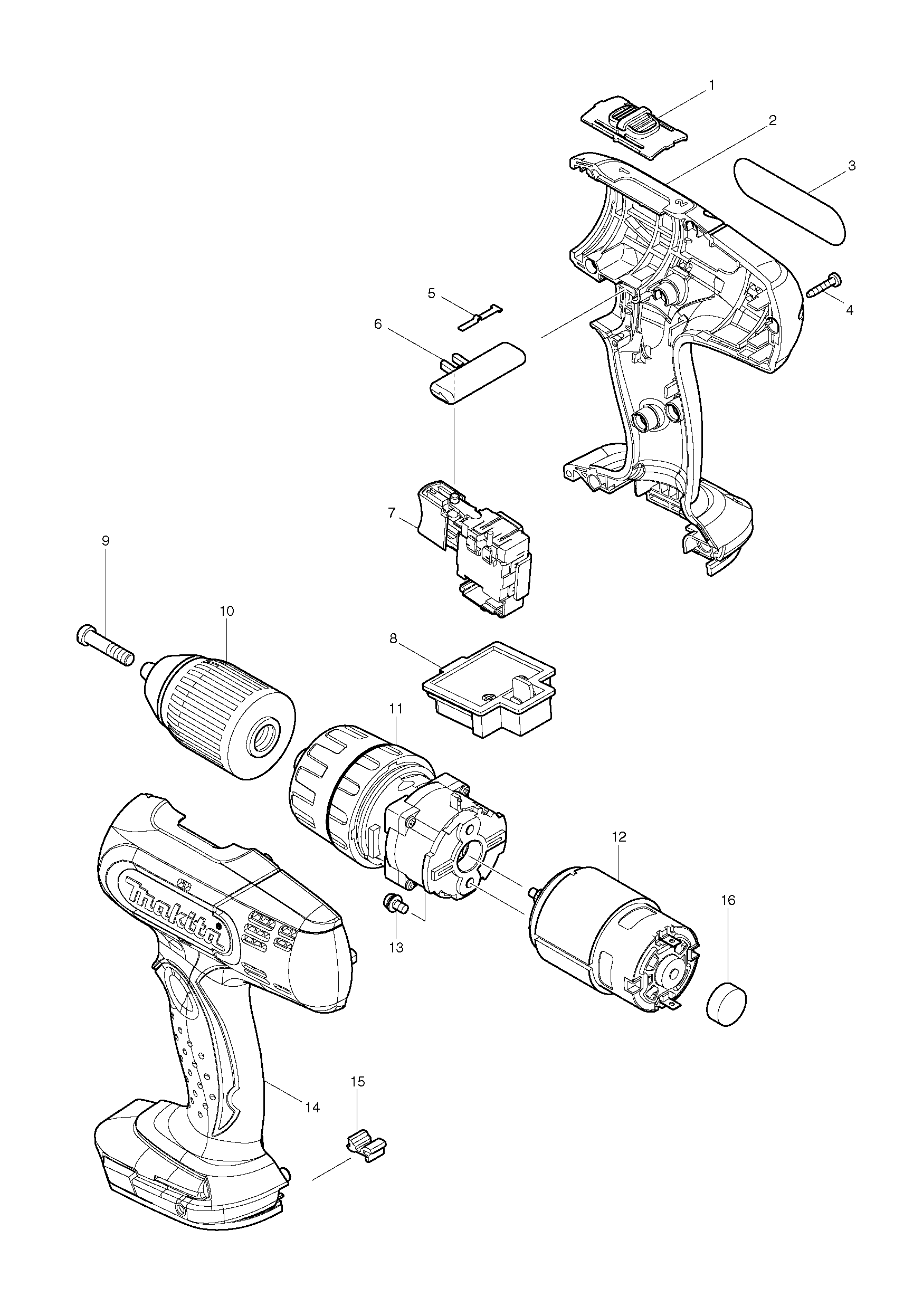 Makita BHP453 parts diagram, sheet 1