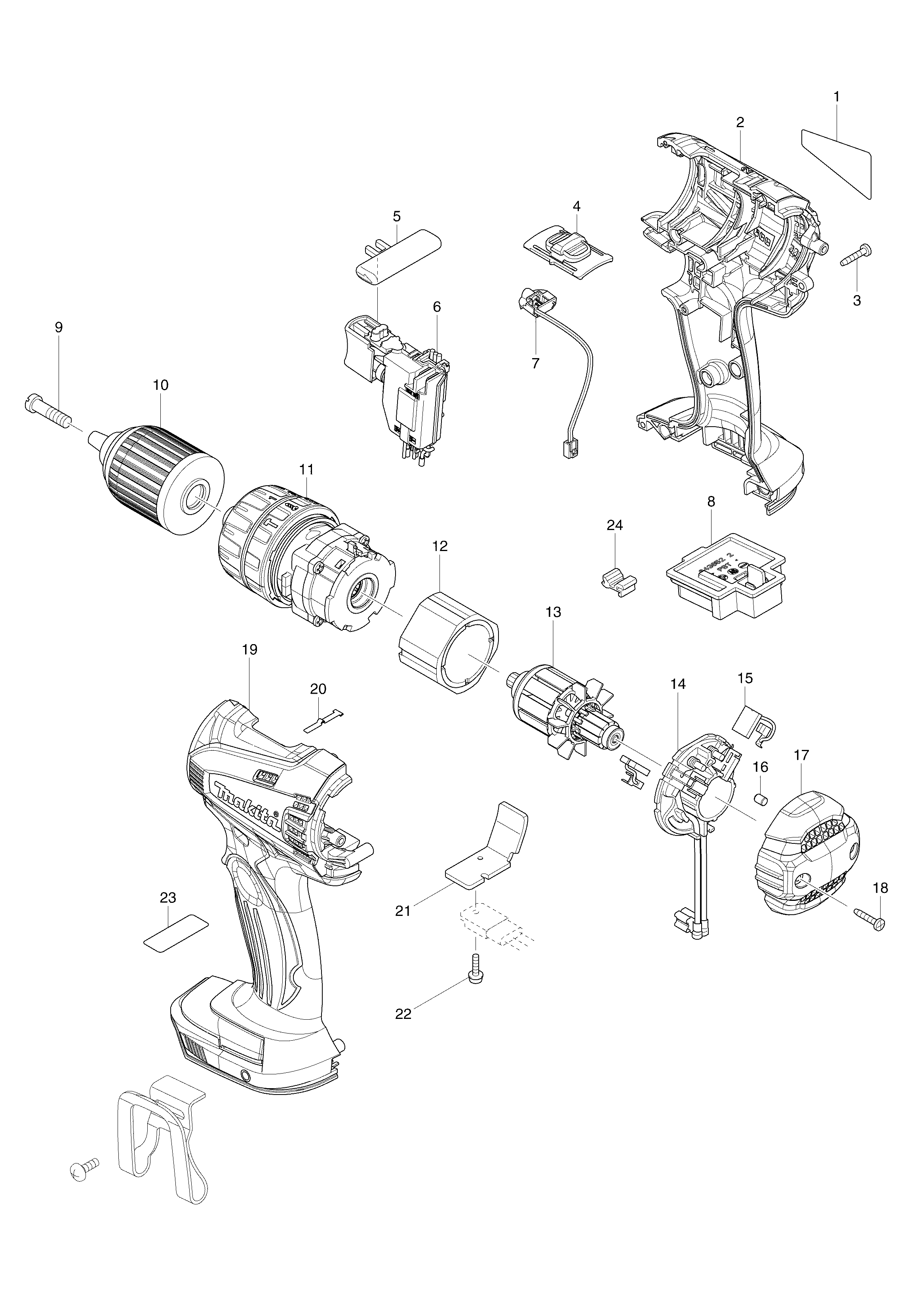 Makita BHP456 parts diagram, sheet 1