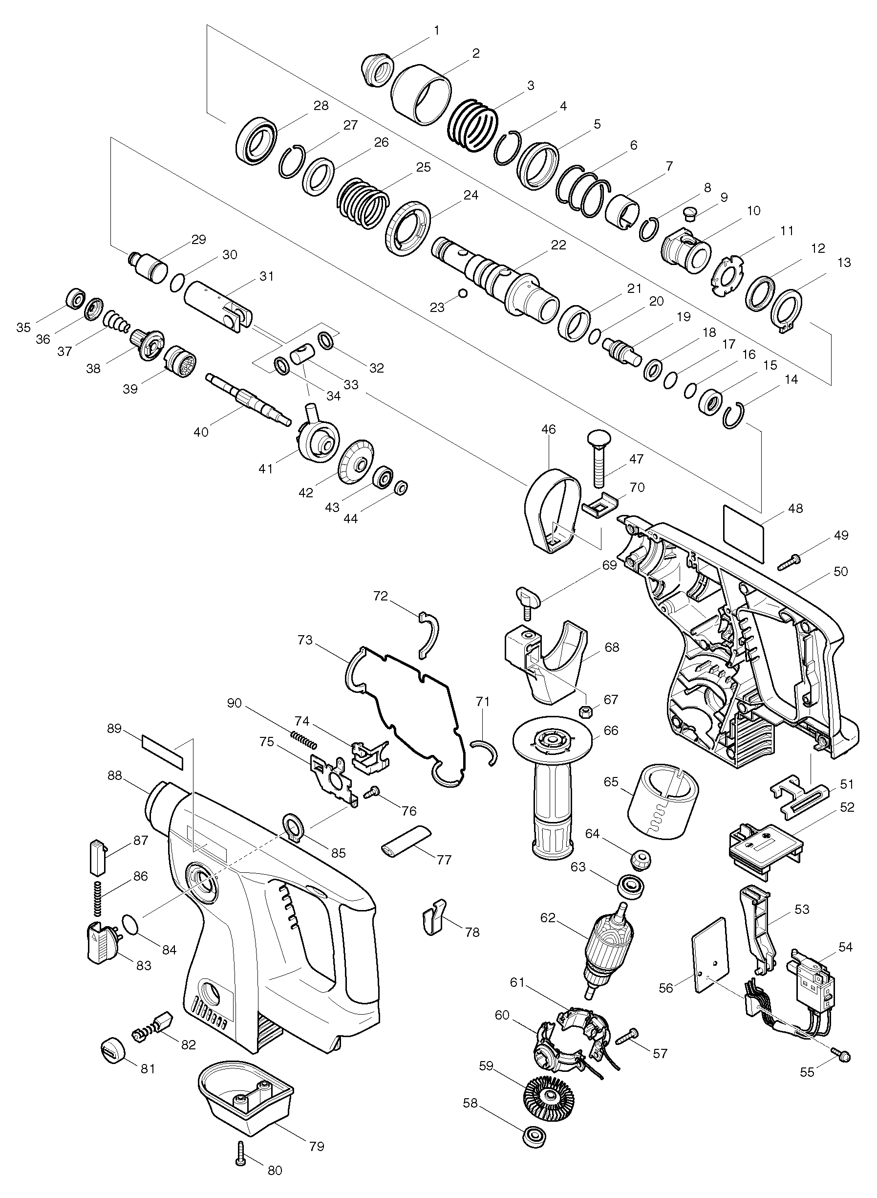 Makita BHR200 parts diagram, sheet 1