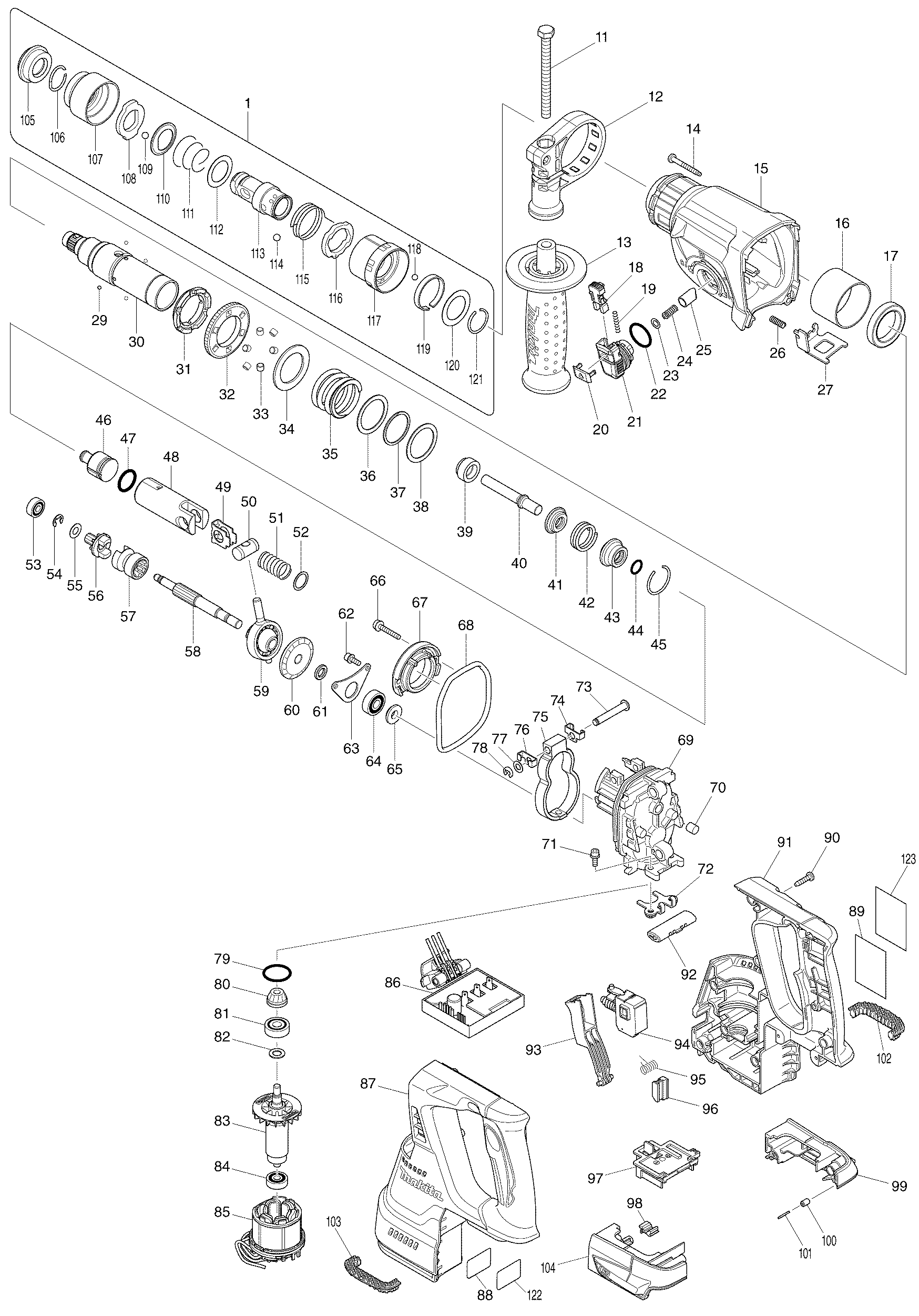 Makita BHR243 parts diagram, sheet 1