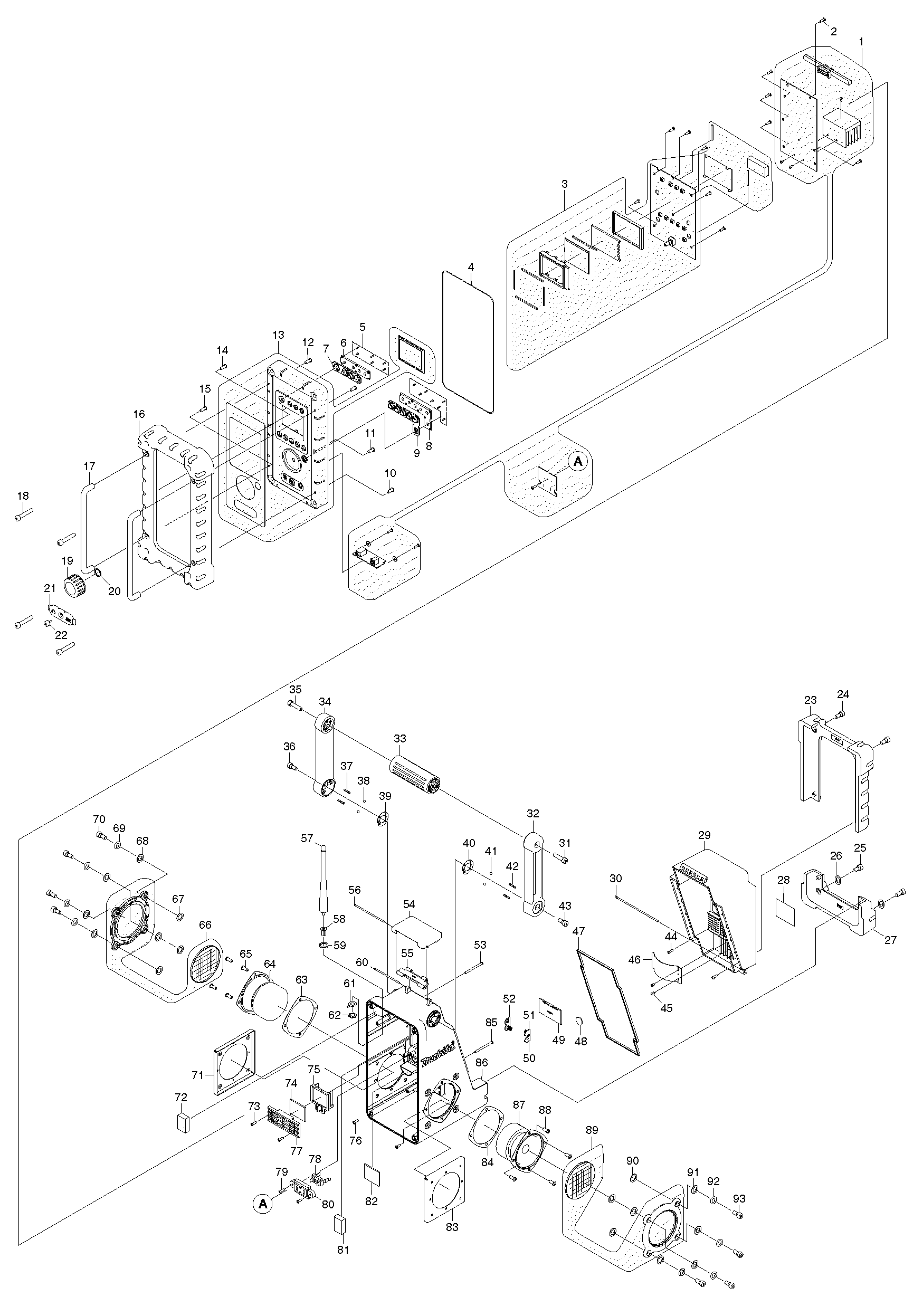 Makita BMR100 parts diagram, sheet 1
