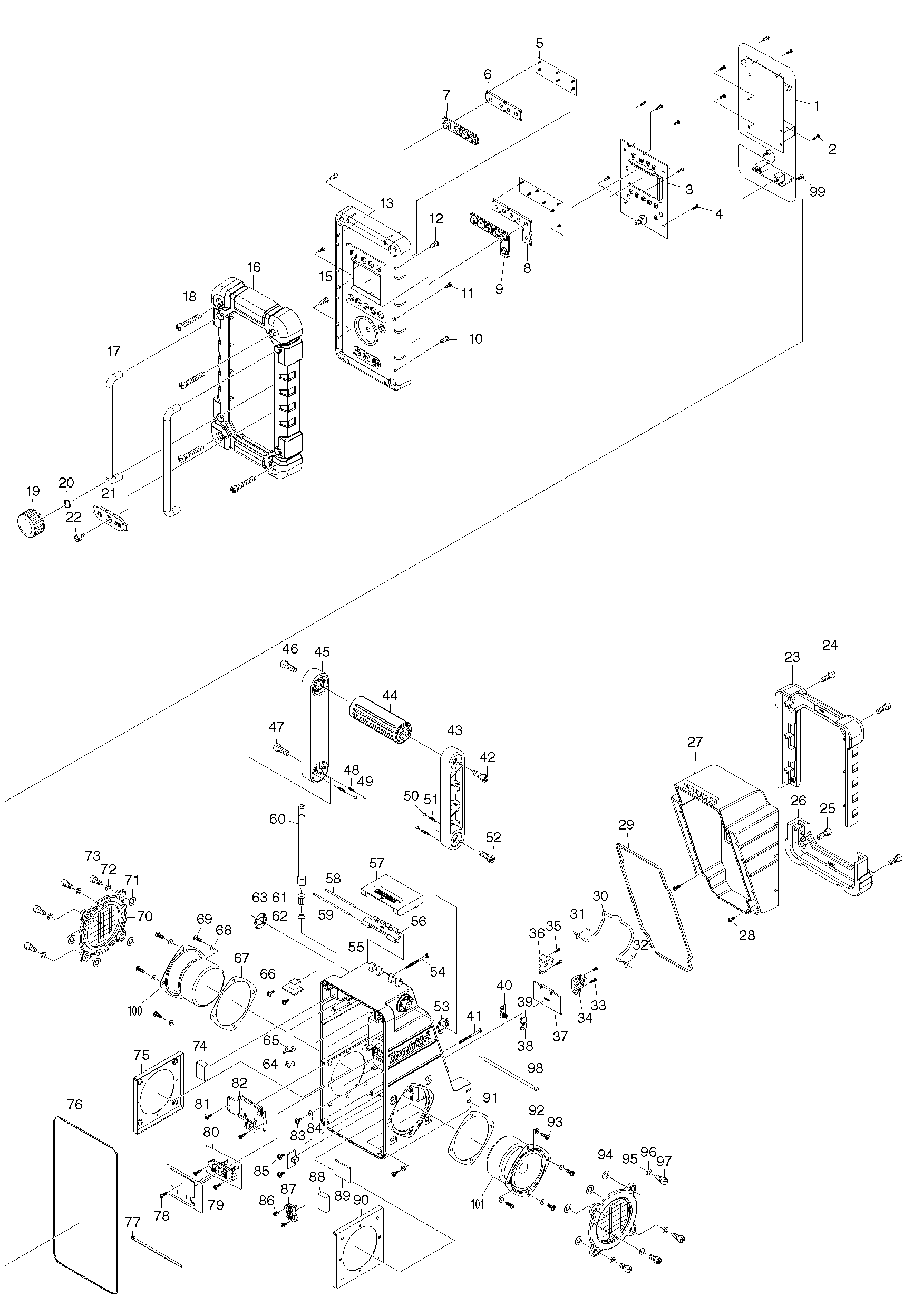 Makita BMR102 parts diagram, sheet 1