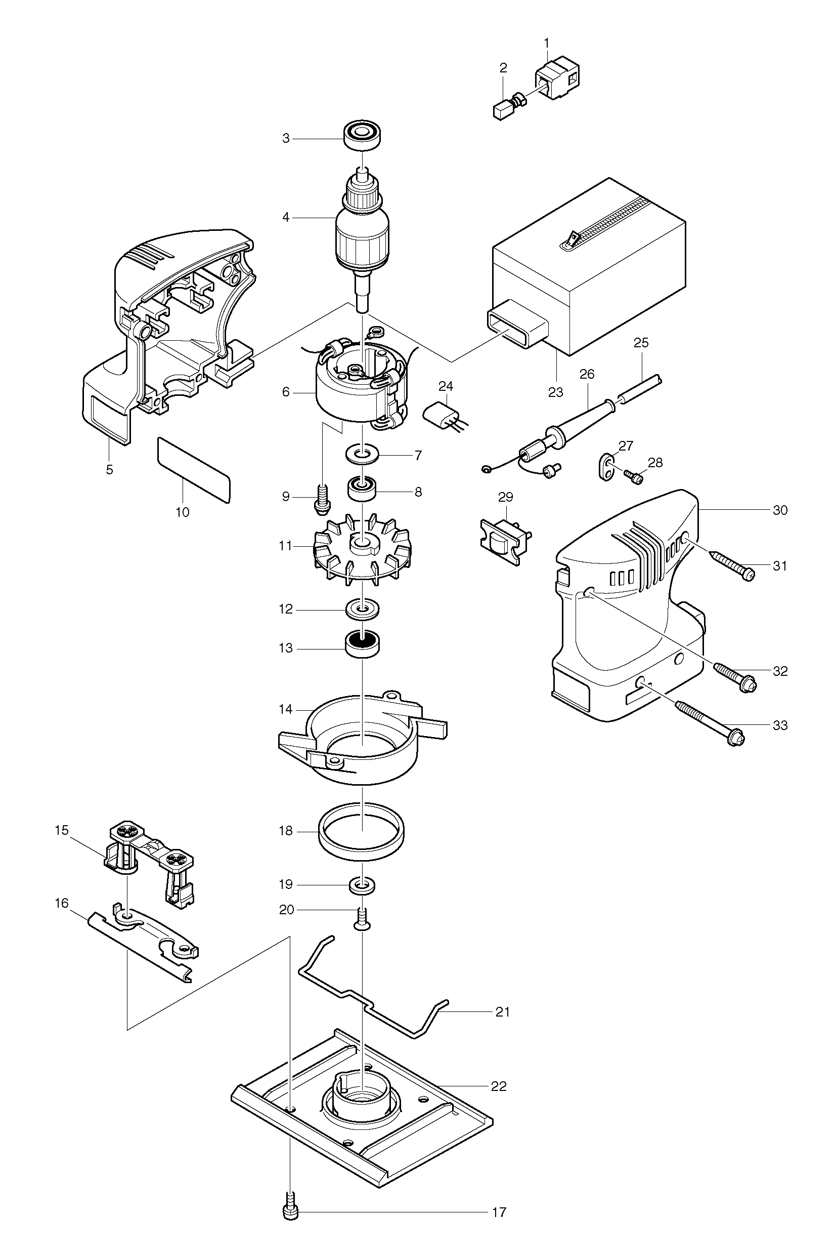 Makita BO4550 parts diagram, sheet 1