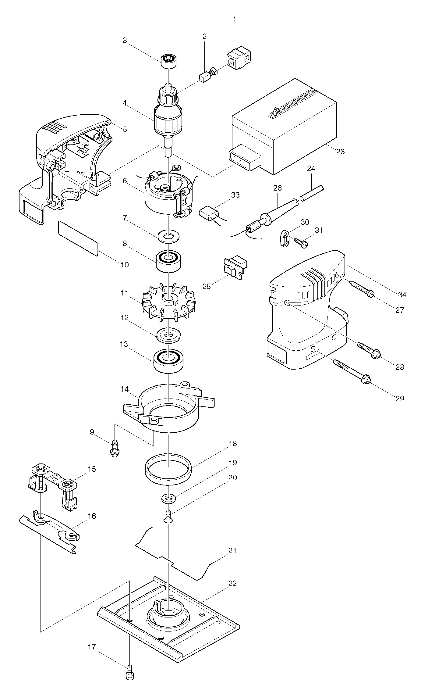 Makita BO4553 parts diagram, sheet 1