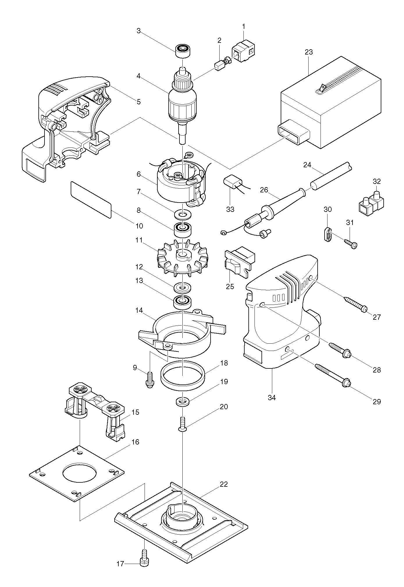 Makita BO4554 parts diagram, sheet 1