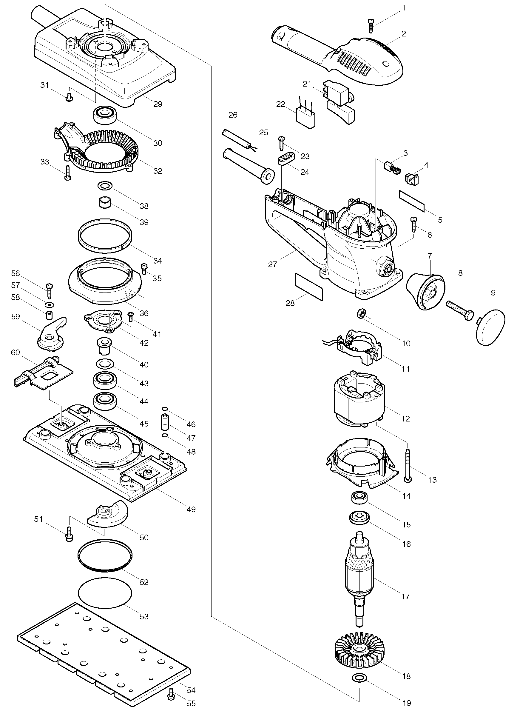 Makita BO4901 parts diagram, sheet 1