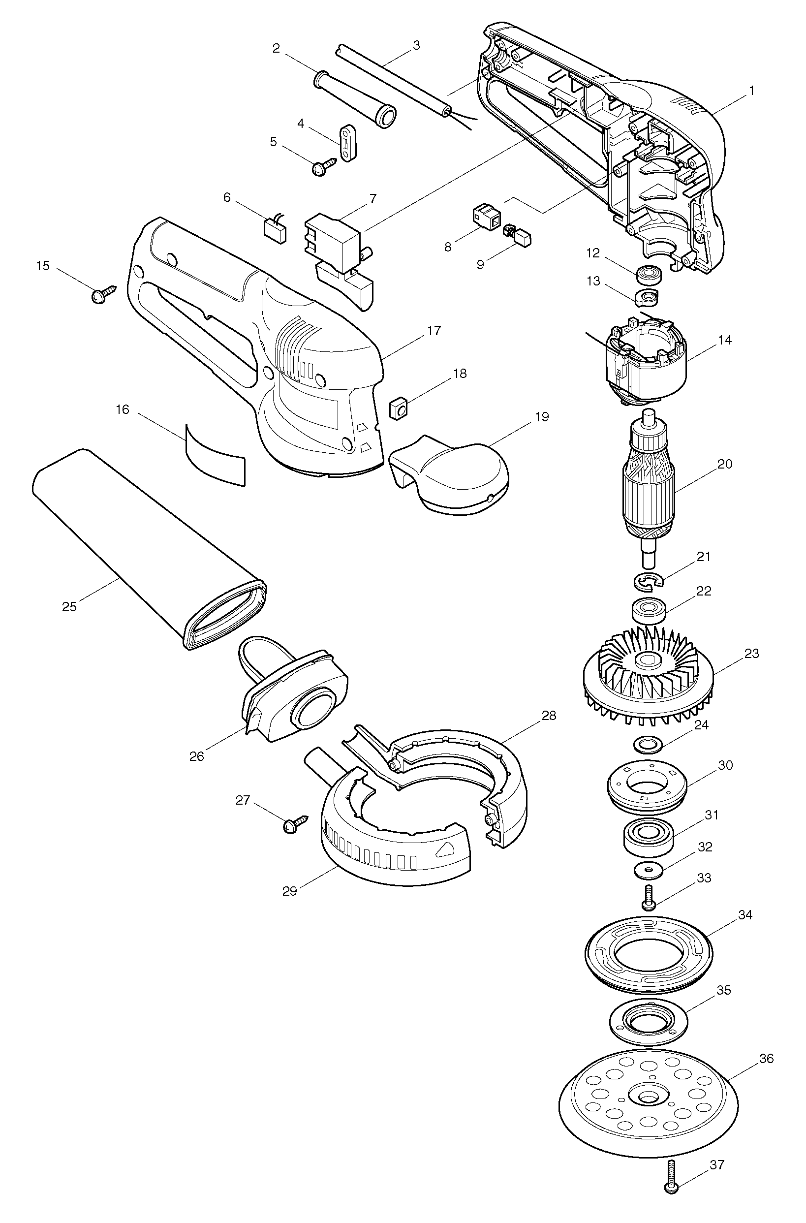 Makita BO5020 parts diagram, sheet 1