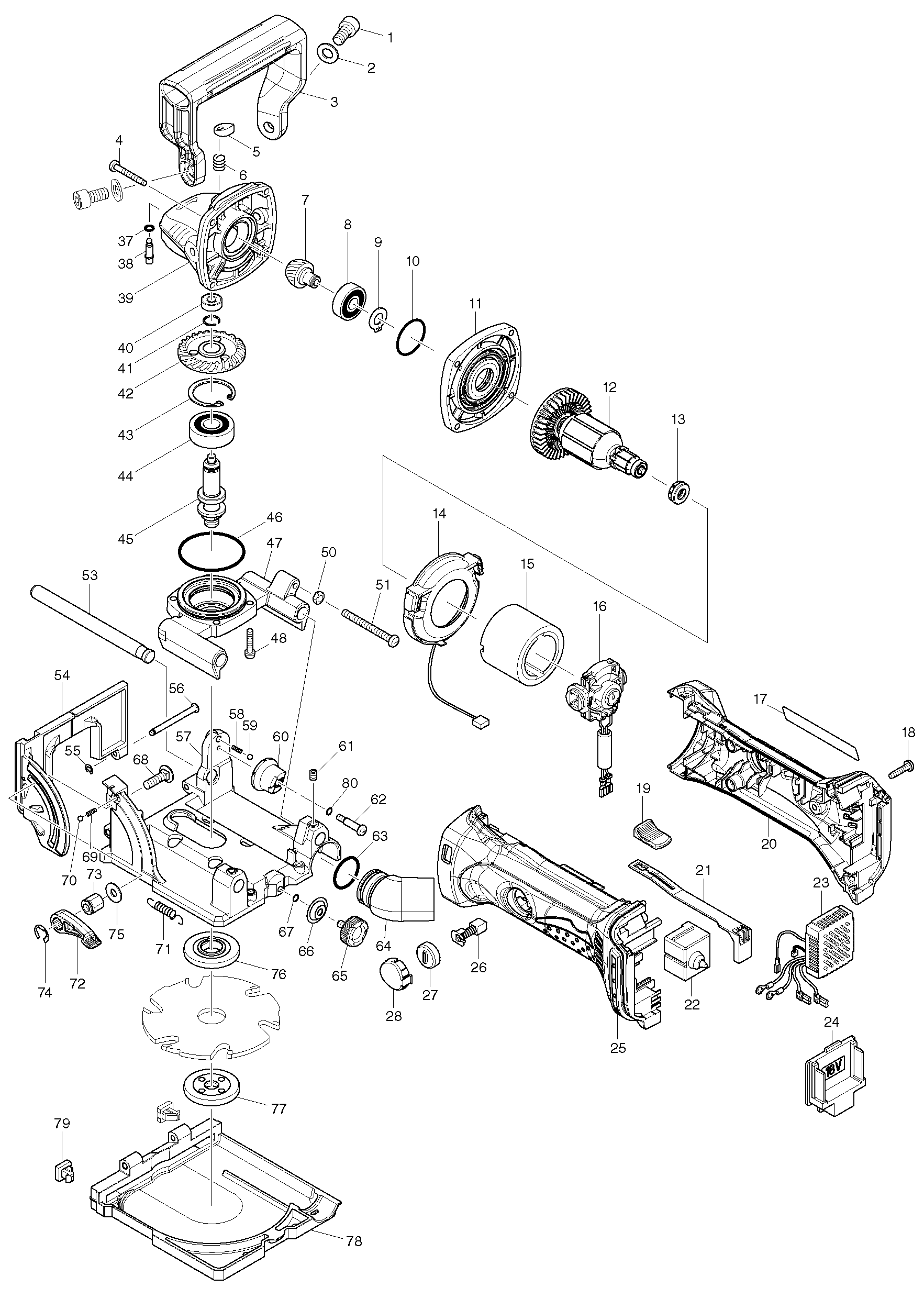 Makita BPJ180 parts diagram, sheet 1