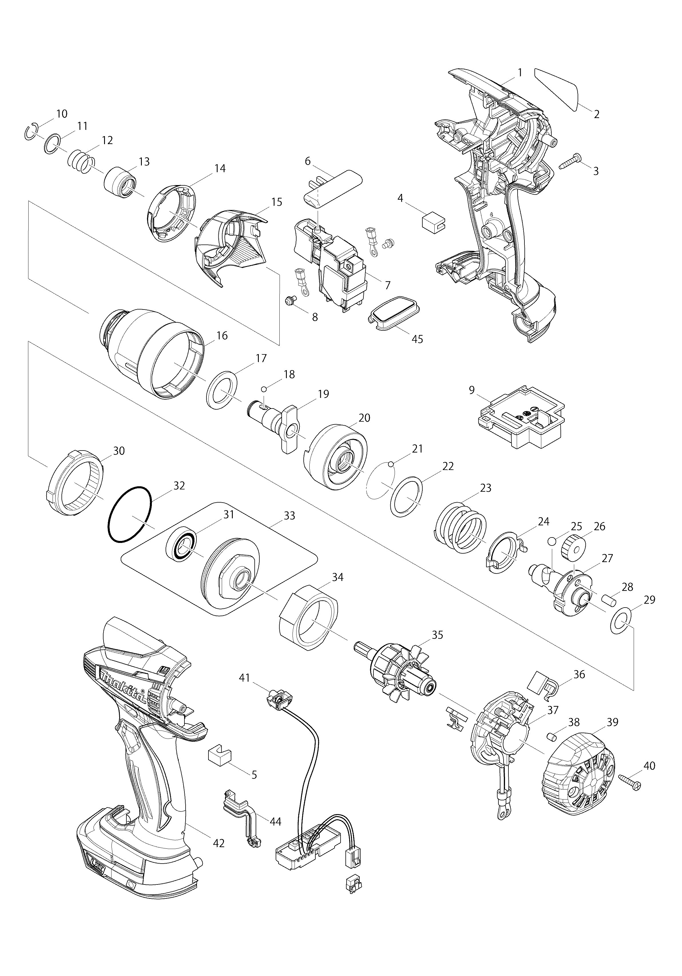 Makita BTD134 parts diagram, sheet 1