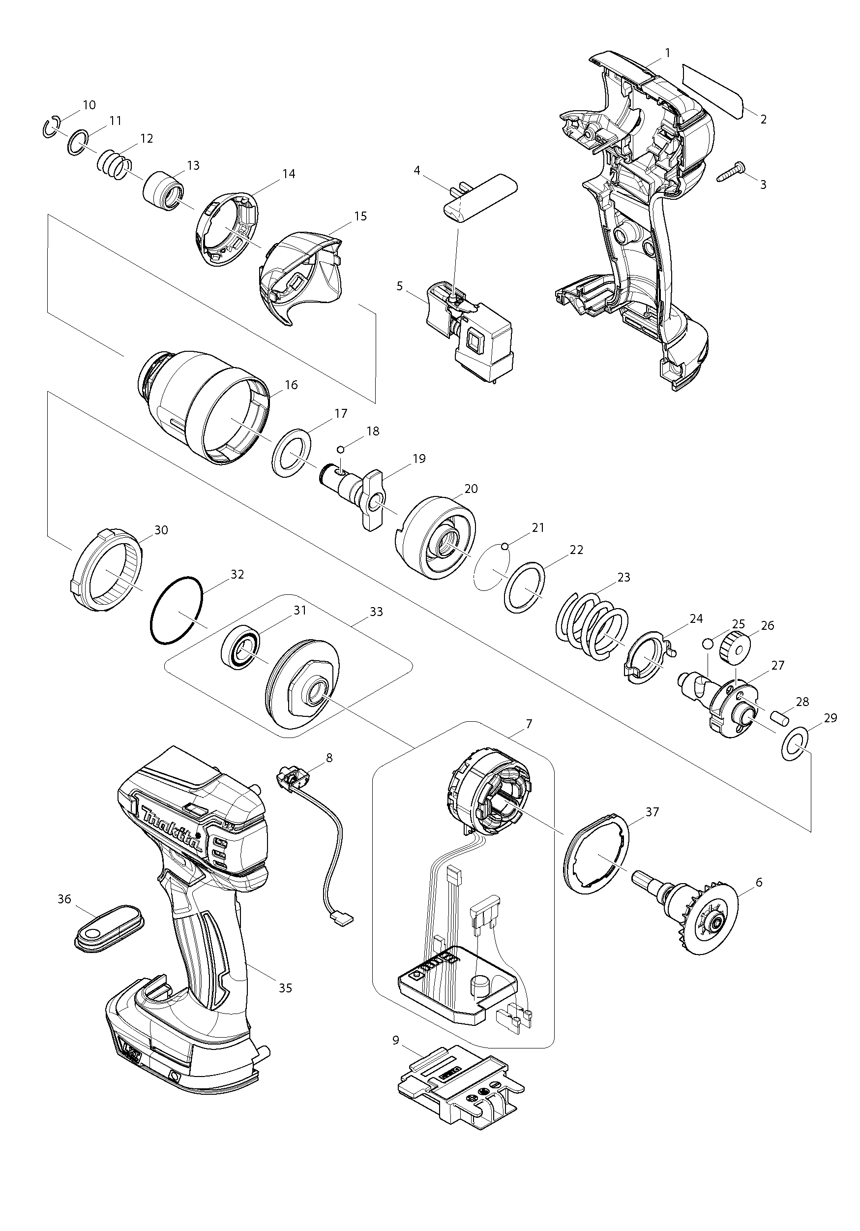 Makita BTD136 parts diagram, sheet 1