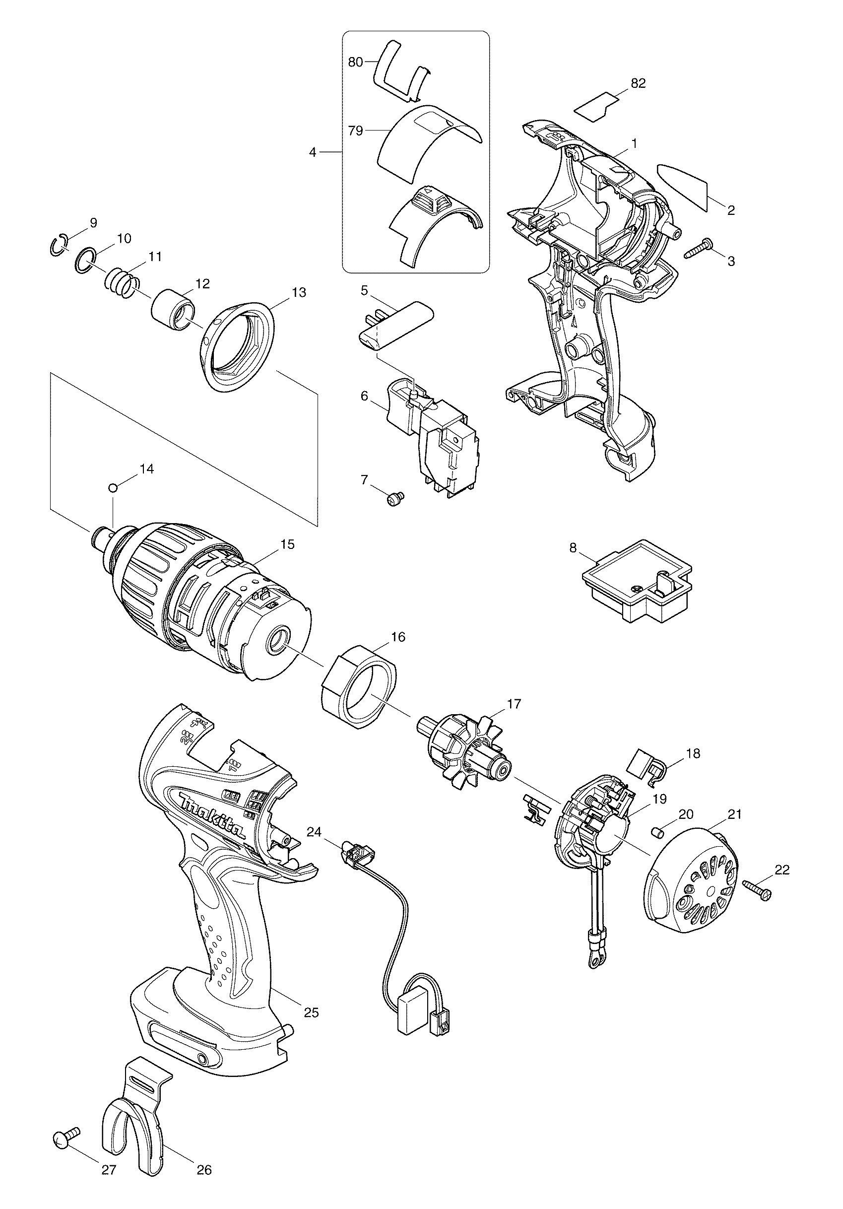 Makita BTP130 parts diagram, sheet 1