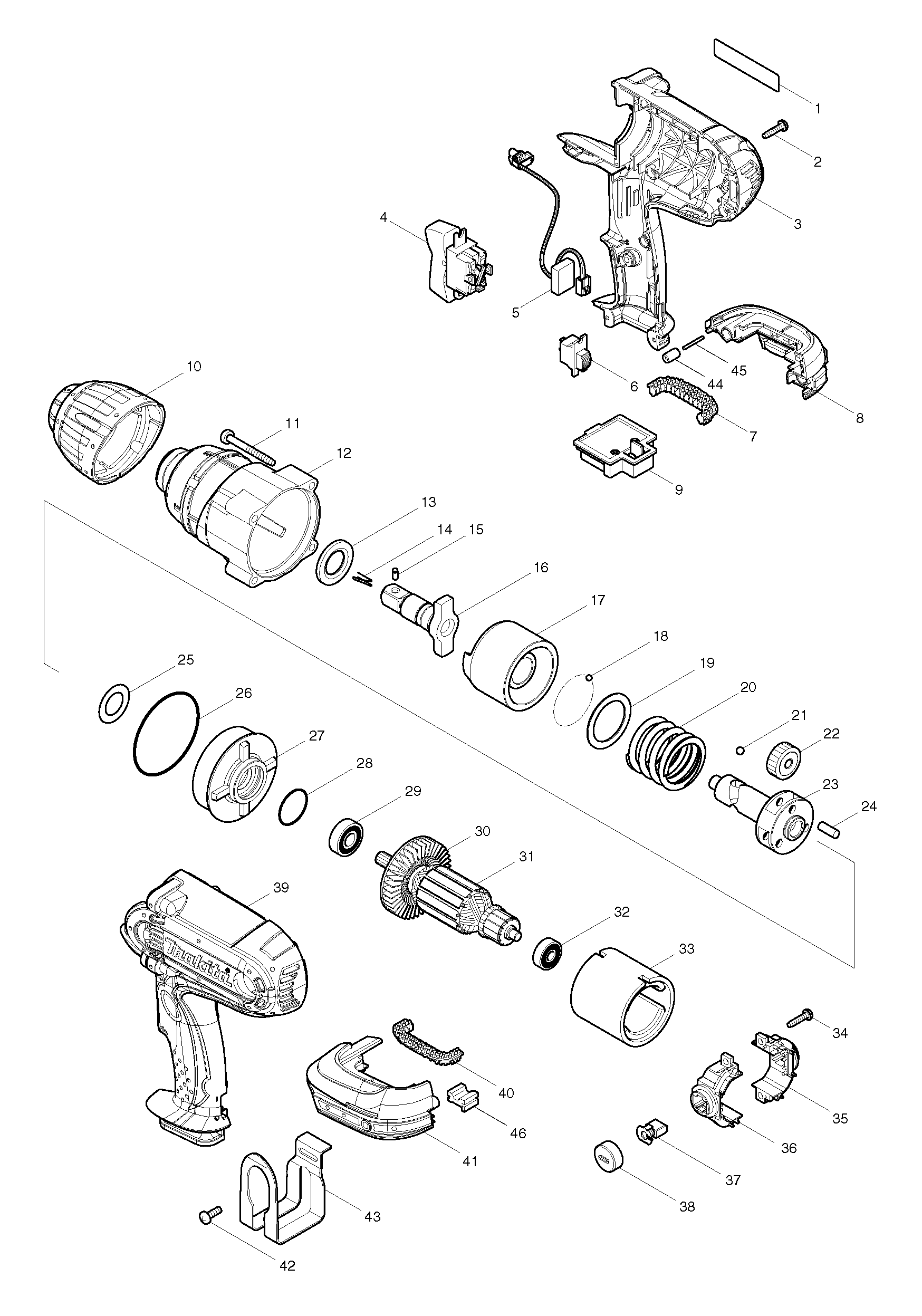 Makita BTW450 parts diagram, sheet 1