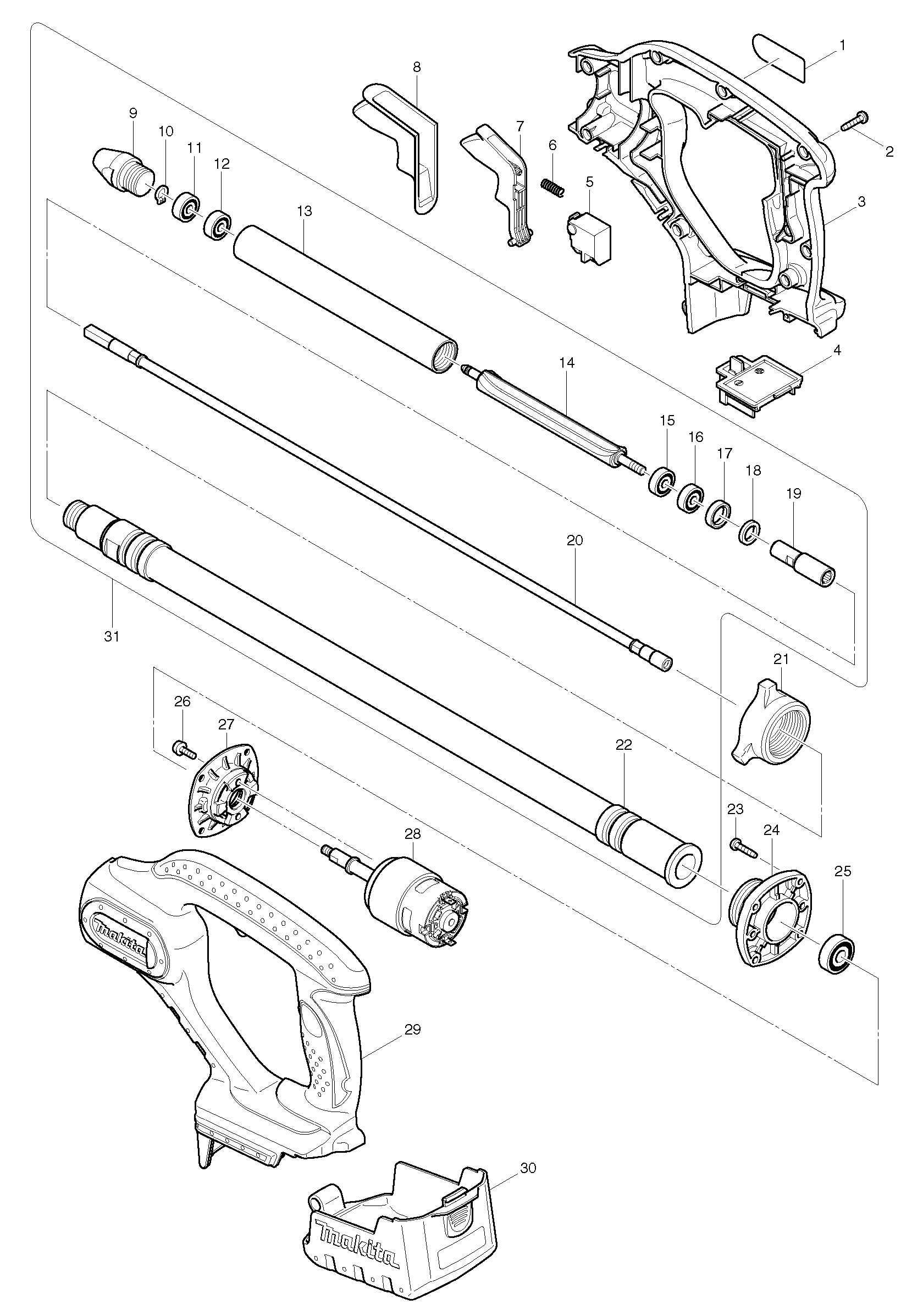 Makita BVR350 parts diagram, sheet 1