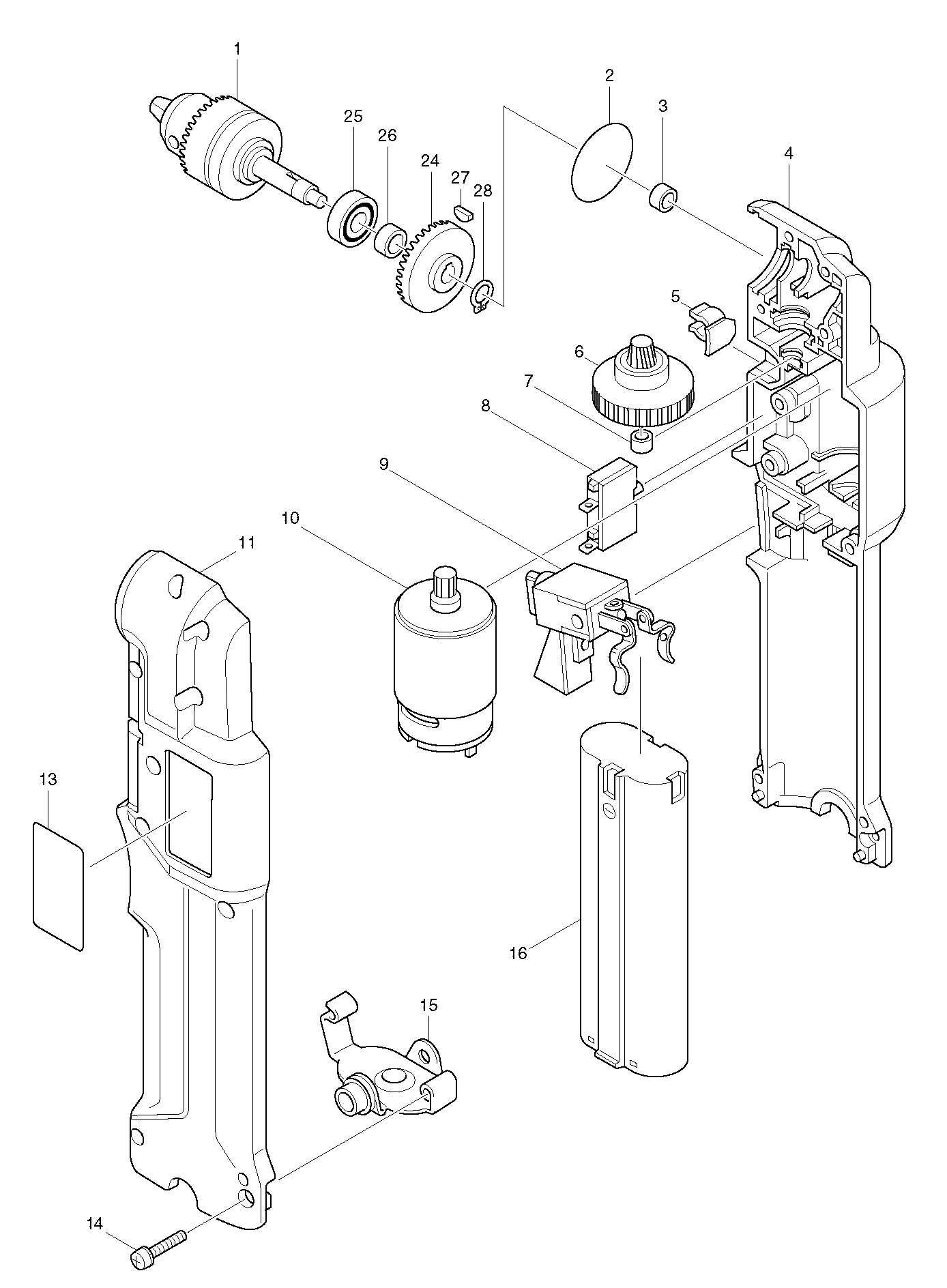 Makita DA3000D parts diagram, sheet 1
